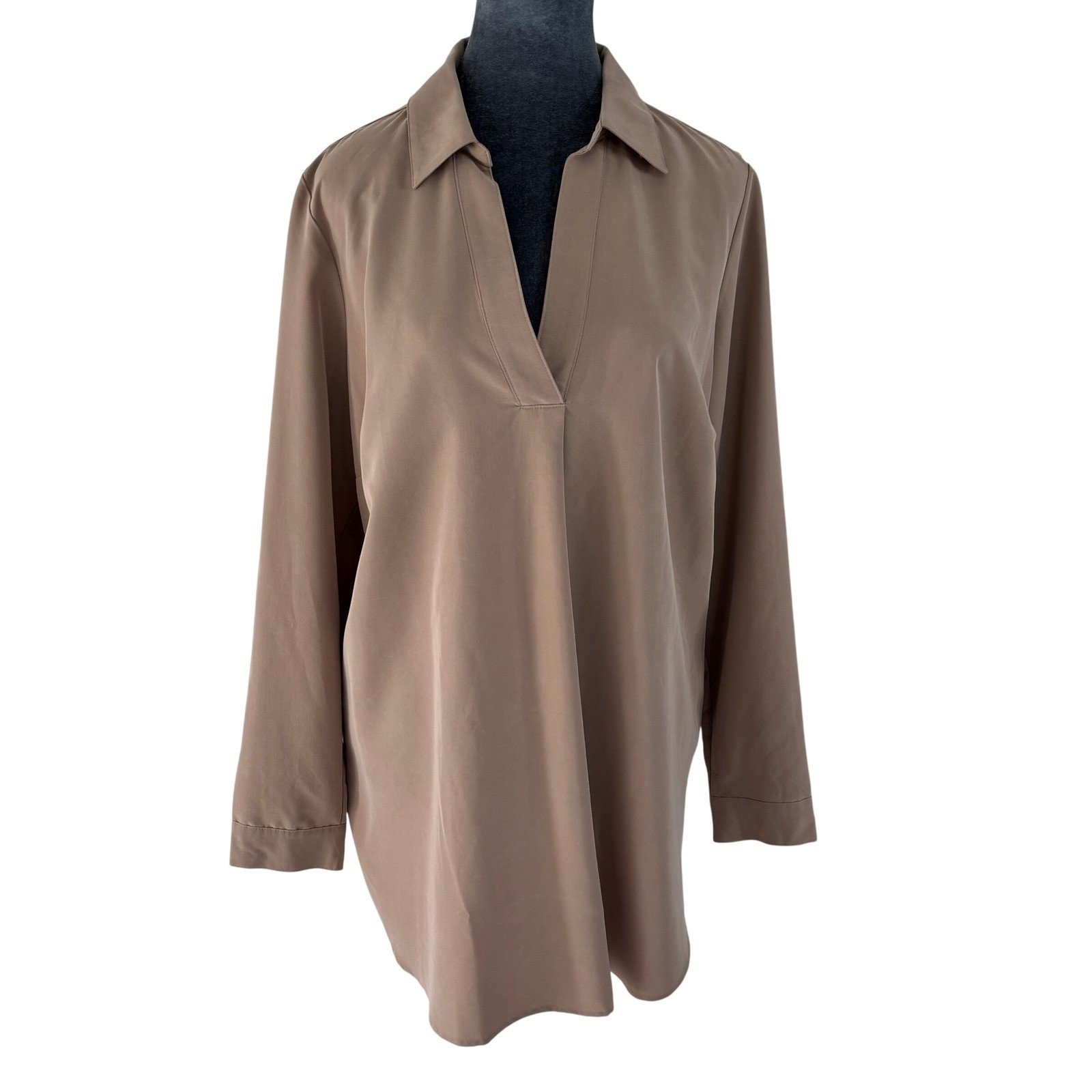 J. Jill Earthy Taupe Minimalist Quiet Luxury Tencel Modal Blend V-Neck Tunic M