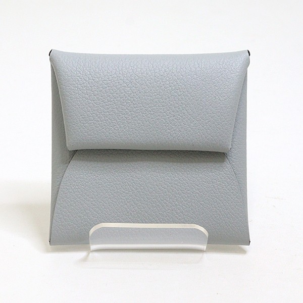 Hermes BastiA Coin Case Blue Gracie Silver Hardware Snap Closure 8.3×8.3×1.3cm