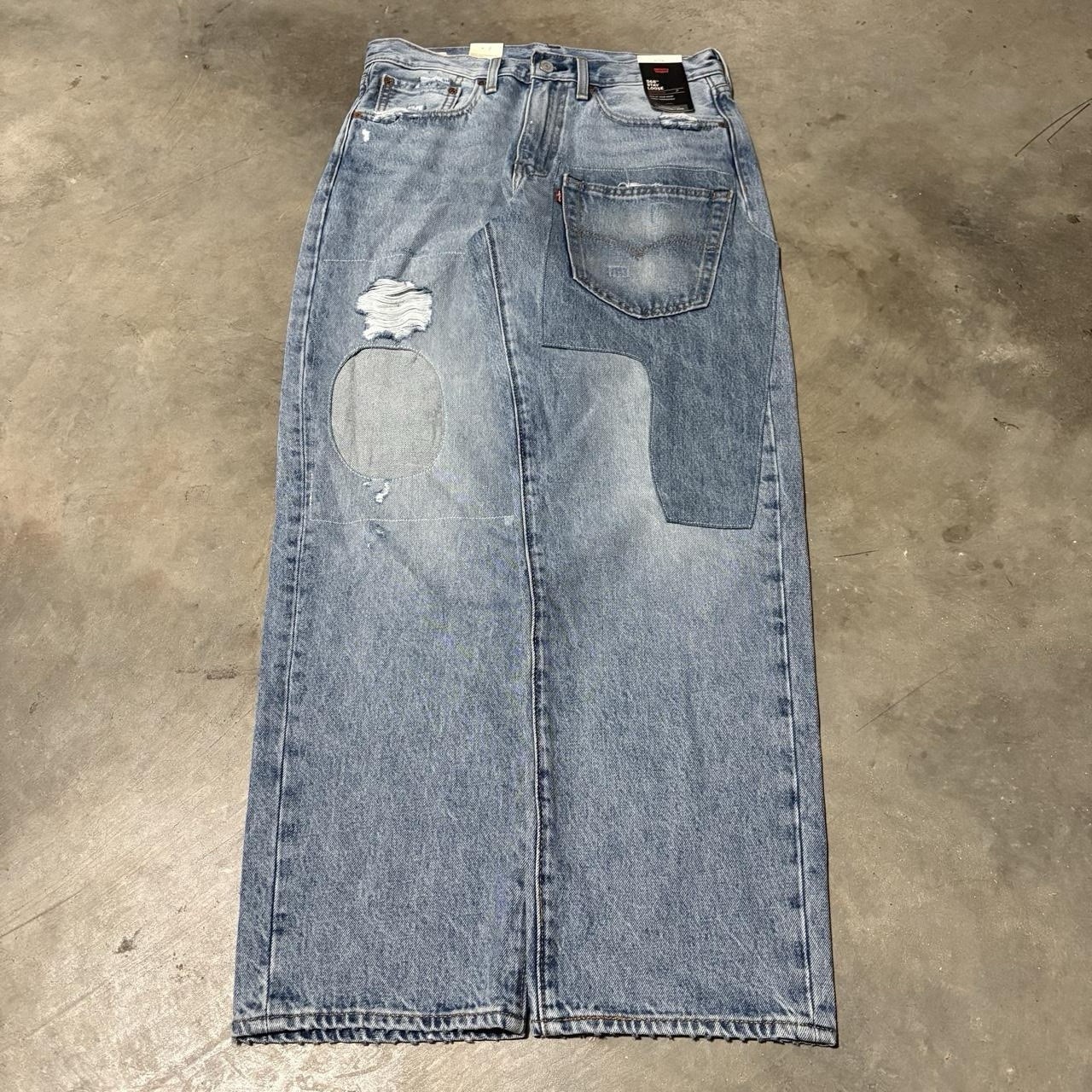 Levi’s 568 Patchwork Baggy Jeans Men’s SiE 31×32 Blue Faded Big E Distressed NWT