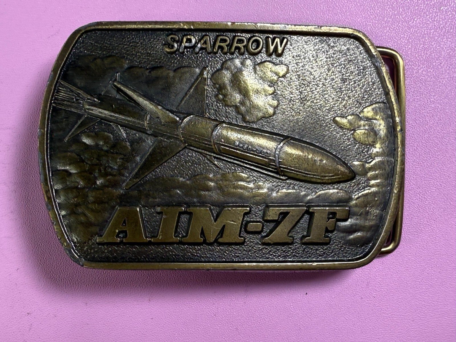 Sparrow AIM-7F Reliable Missiles Warhead Rocket Military Lewis Belt Buckle