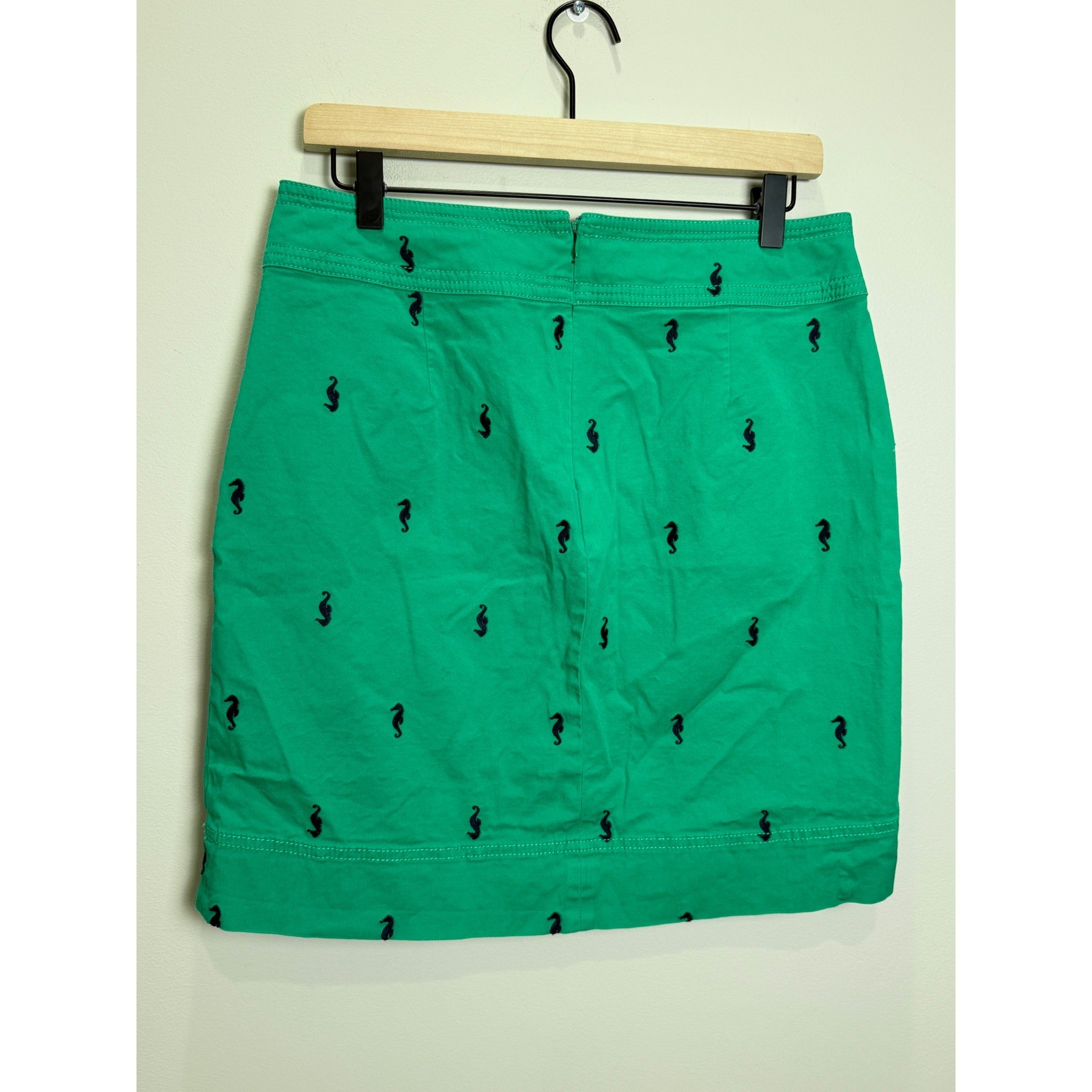 Talbots Cotton Embroidered Seahorse Mini Skirt Green Navy Preppy Coastal Bach 10