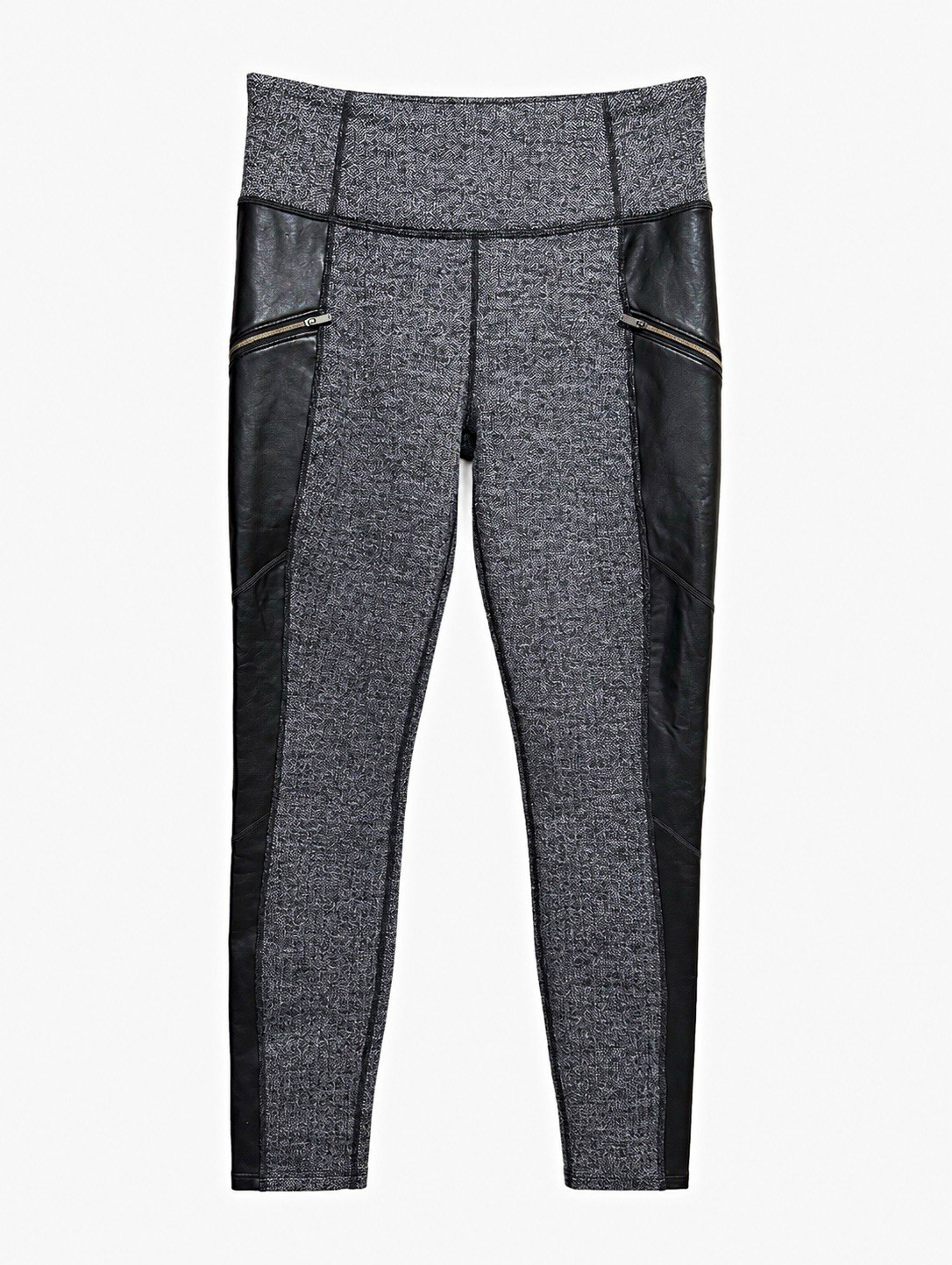Athleta High Rise Ankle Leggings Gray Black Herringbone M Stretch Zip Pockets