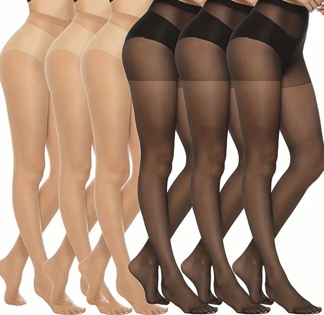 Pantyhose 6 Pairs Nude and Black 20D One Size Fits Most