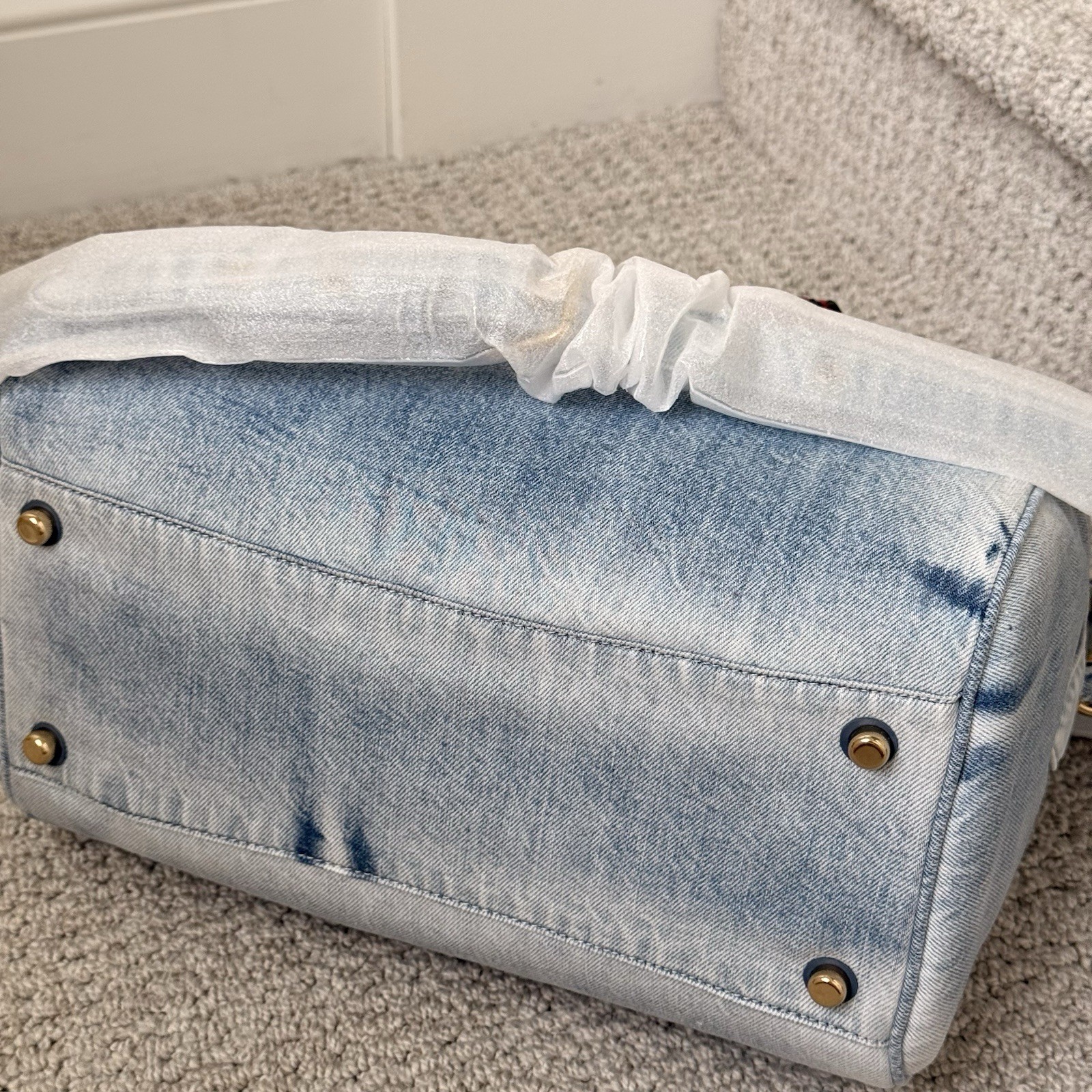 NWT COACH Rowan Large Satchel Bag In Loved Denim With Charms CDY75 Light Indigo