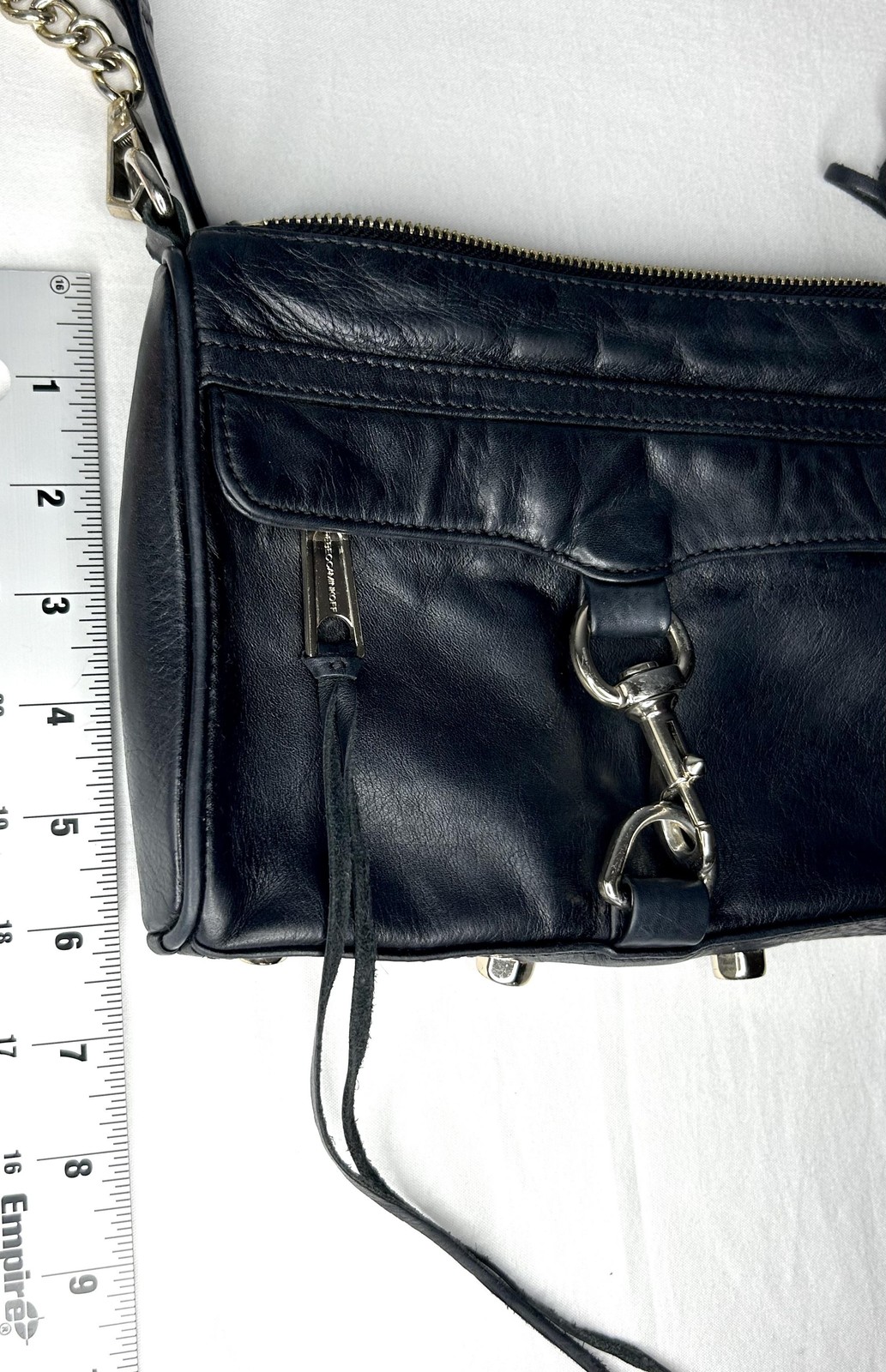 Rebecca Minkoff Purse Mini MAC Crossbody Clutch Bag Black Leather Chain Strap