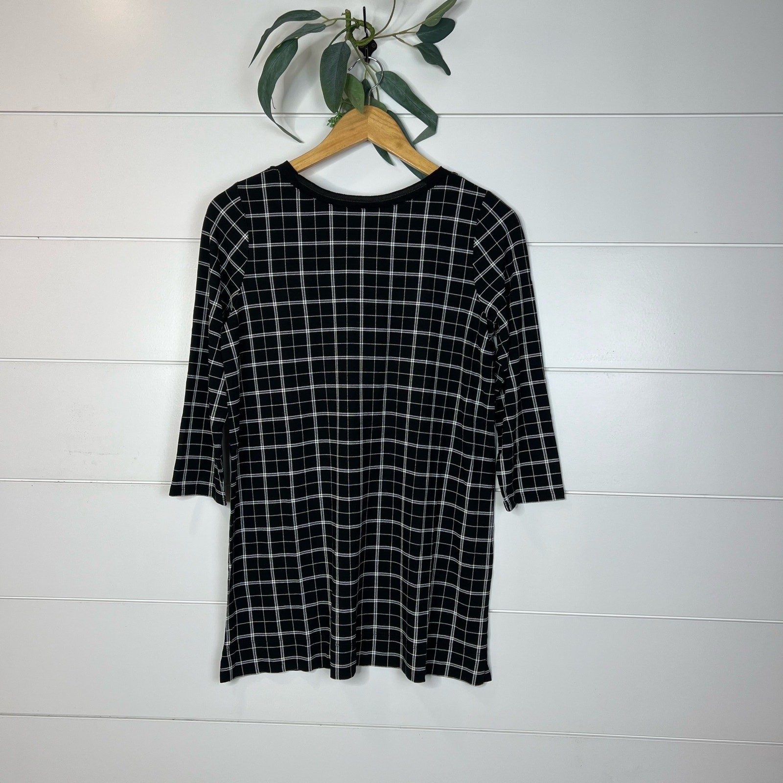 J. Jill Wearever Black White Grid V-Neck 3/4 Sleeve Tunic Top XS NWT 165311