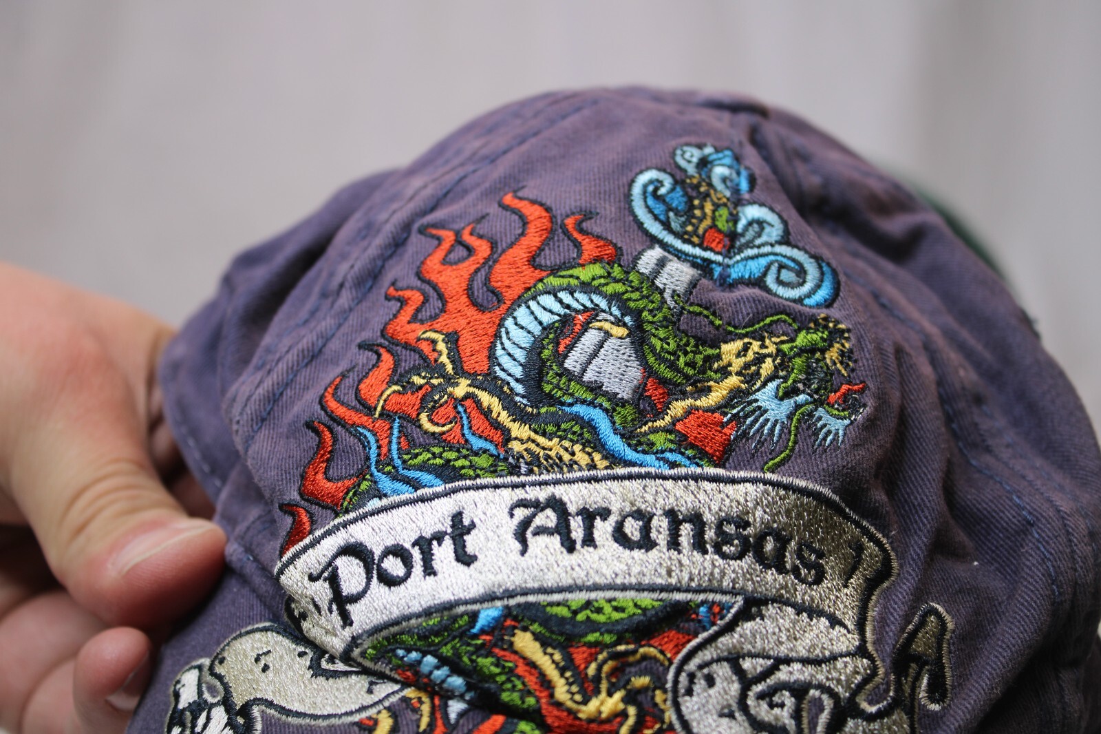 Port Aransas embroidered strapback baseball cap Dragon Colorfull