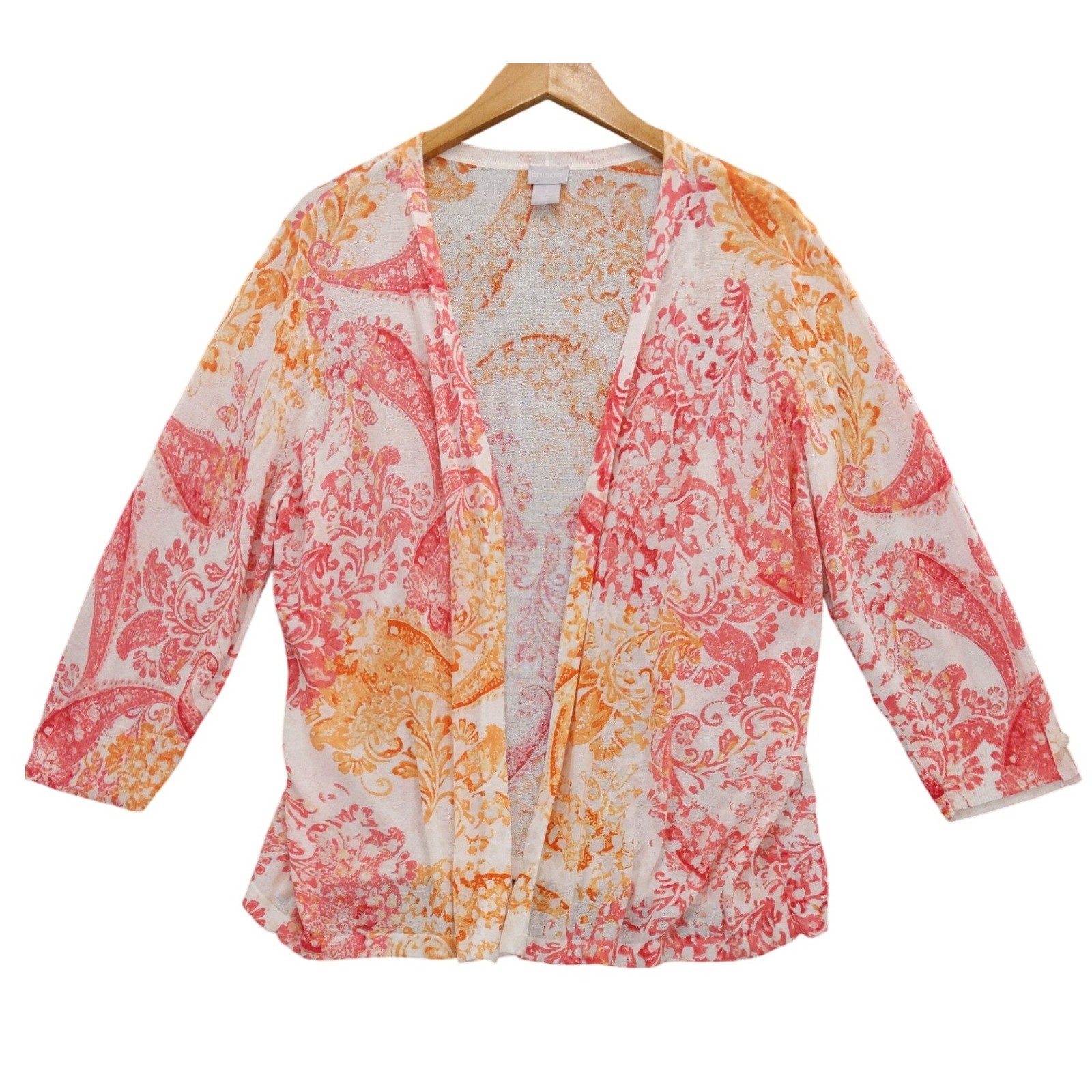 Chicos Paisley Open Front Lightweight Cardigan Sweater Women’s 3 XL Lightweight