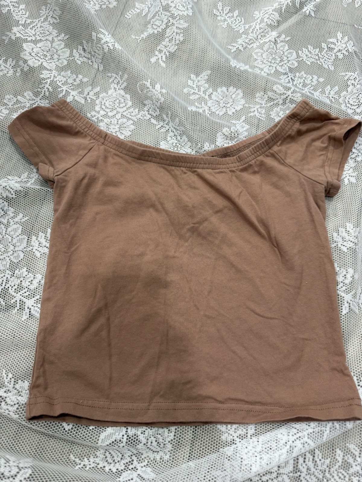 Forever 21 Brown Solid Knit Square Neck Cap Sleeve Pullover Crop Top Women’s S