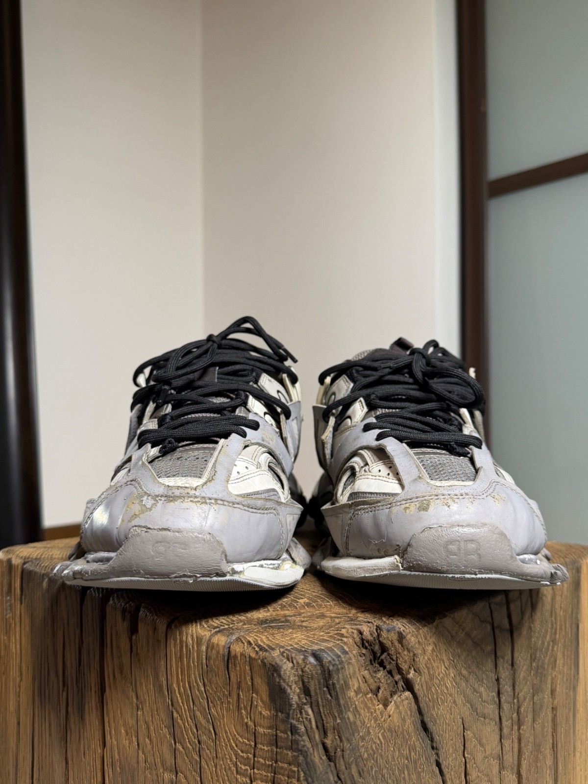 Balenciaga Grey/White Mesh and Leather Track Sneakers Size 43EU