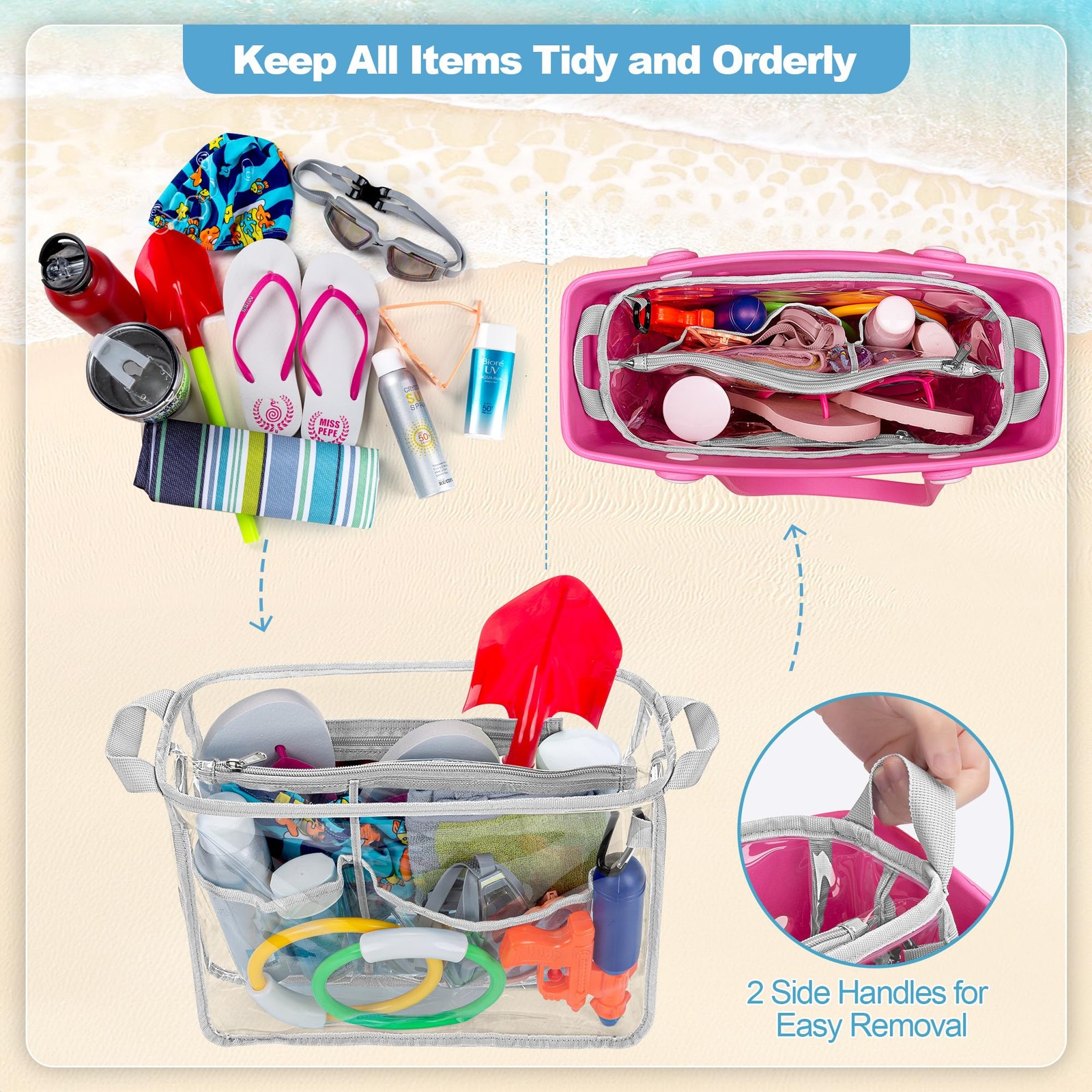 Clear Beach Bag Organizer Insert (12.4in x 10.2in x 4.3in) Compatible with Bo…