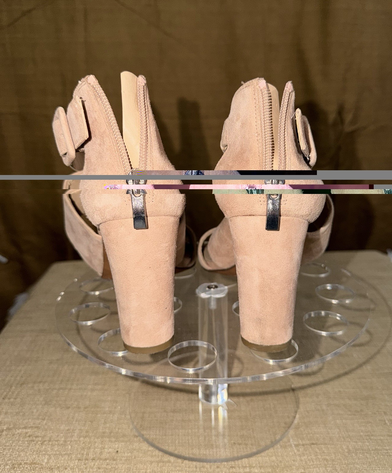 Franco Sarto Beige Leather Strappy Block Heel Sandals Women’s 7.5M Ankle Strap
