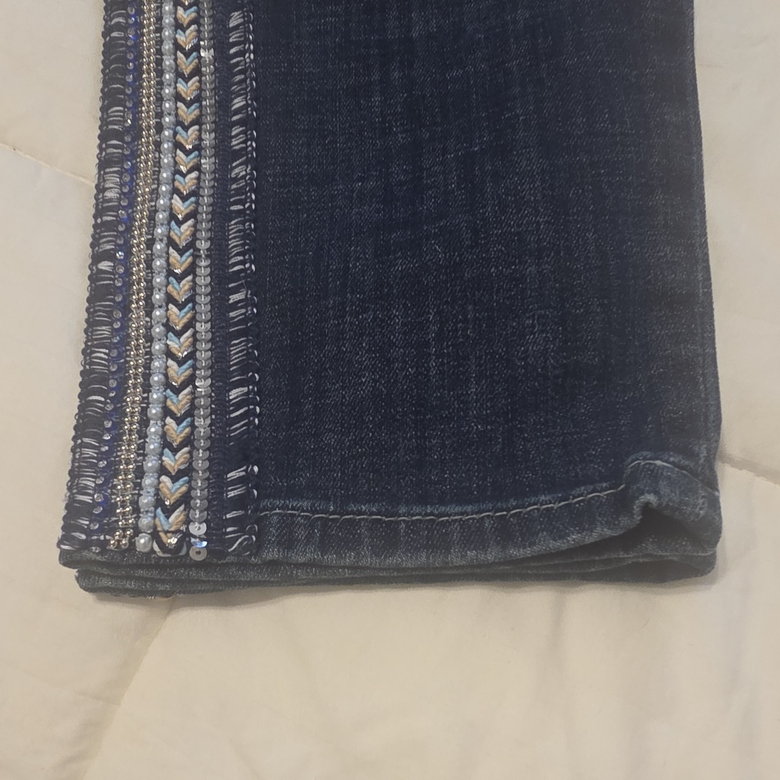 Laurie Felt Women’s Dark Wash Blue Denim Jeans Embellished Stripe Size 8