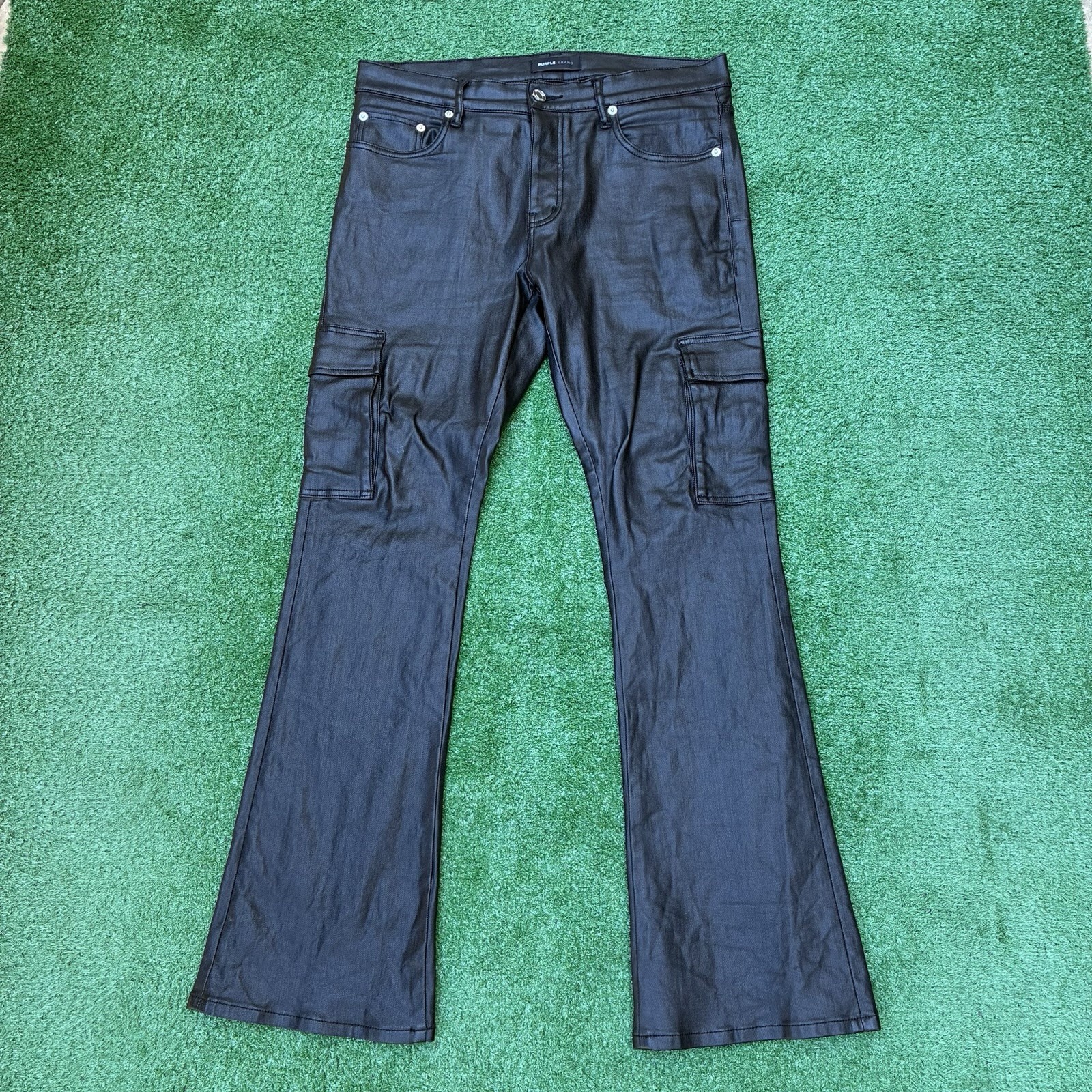 Purple Brand P004 Wax Coated Designer Cargo Jeans Button Fly Sz 33×32