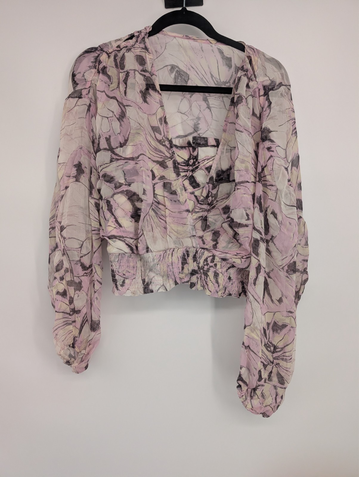 NWT By Anthropologie Sheer Peasant Blouse Top size XL Purple Motif #C3404