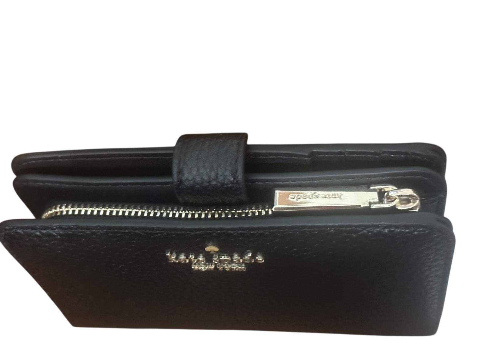 Kate Spade lena pebbled leather medium bifold wallet-black-8 card slots-ID slot