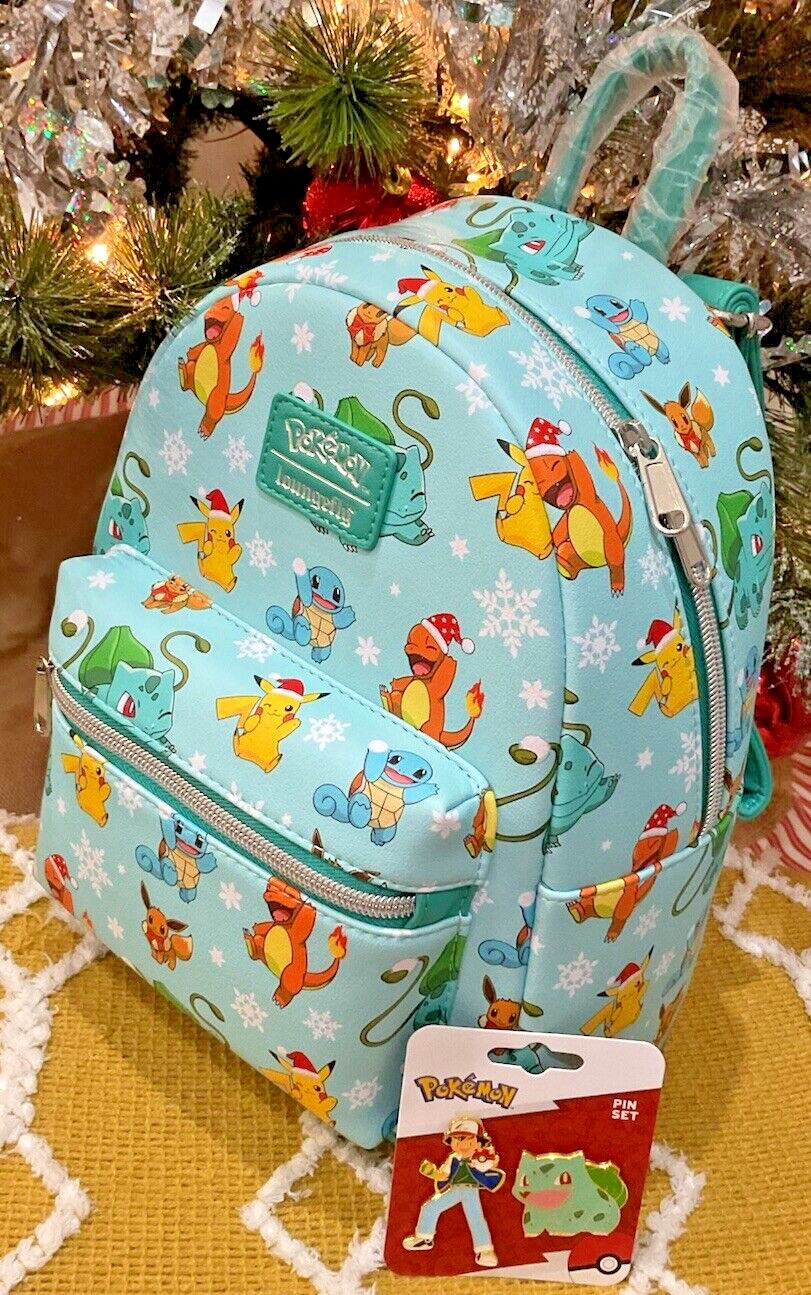 Bundle Pokemon 3 Pcs Loungefly Mini Backpack Piakchu Eevee Charmander & 2 Pins
