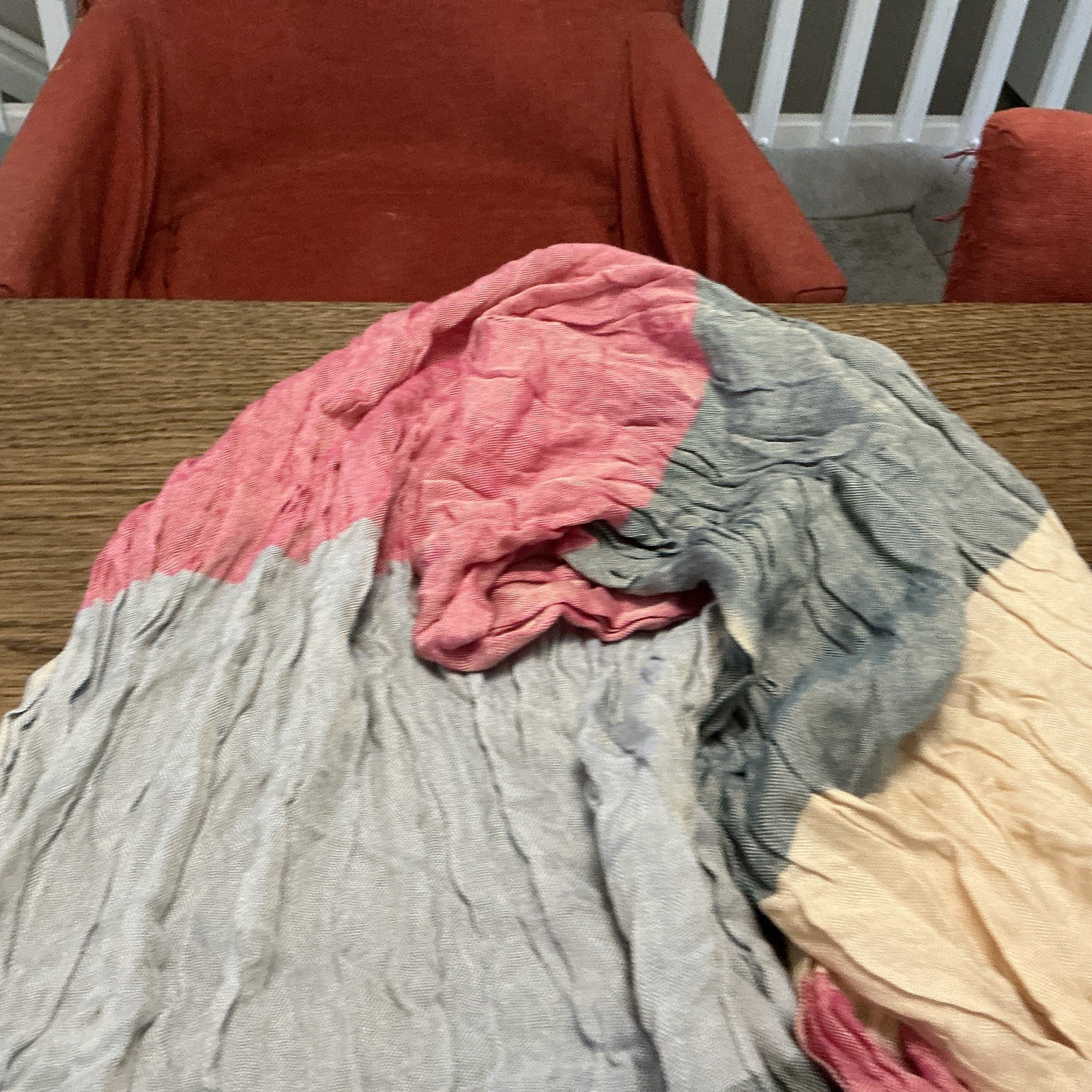 Pink, Green, Tan Scarf – Wrap – Casual – Boho – 64 Inches