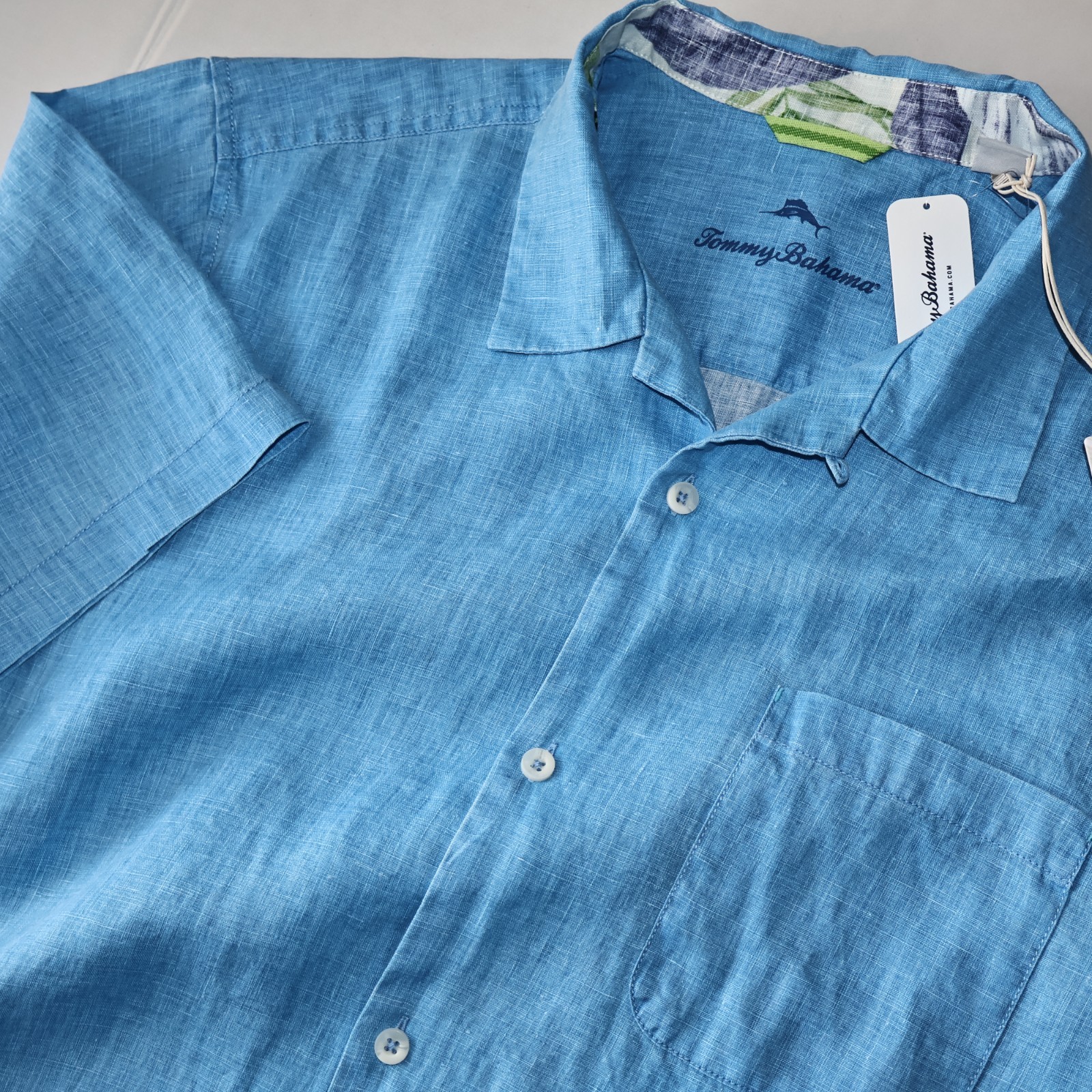 Tommy Bahama Camp Shirt Sea Glass Blue Yonder Solid ST324636 SS New