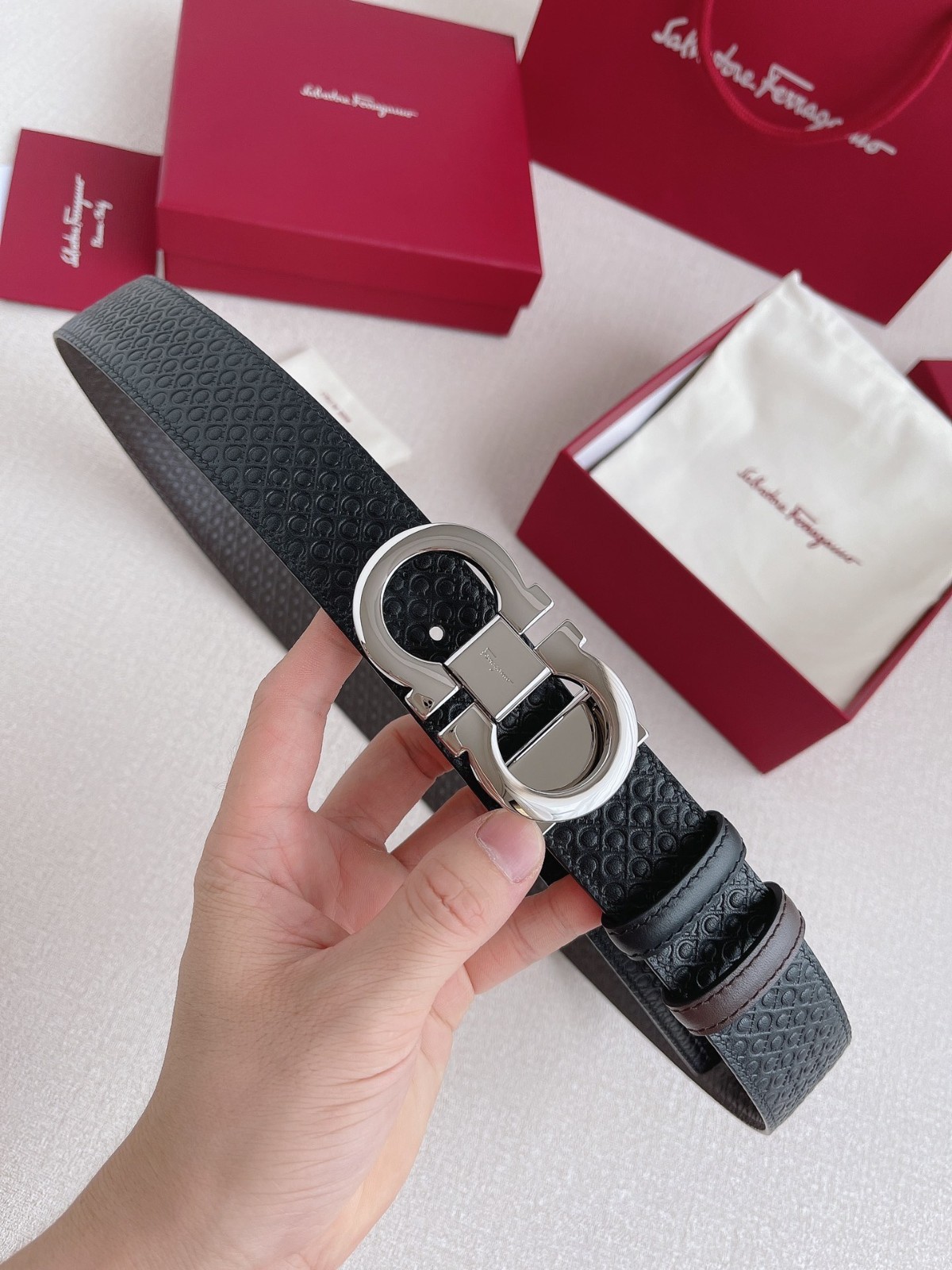 Reversible Black/Brown Authentic FERRAGAMO Belt MEN width 3.5cm/1.38inch