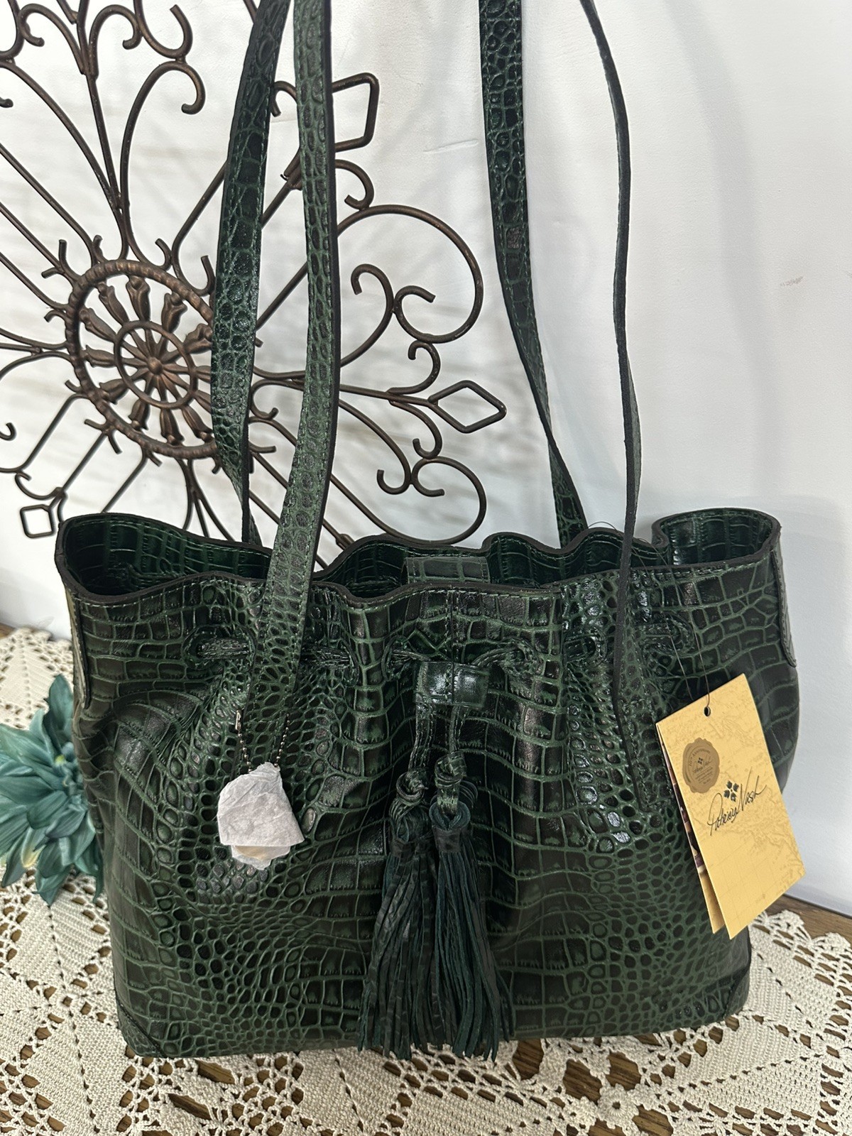 PATRICIA NASH Witney Tote Handbag Purse Green Croc