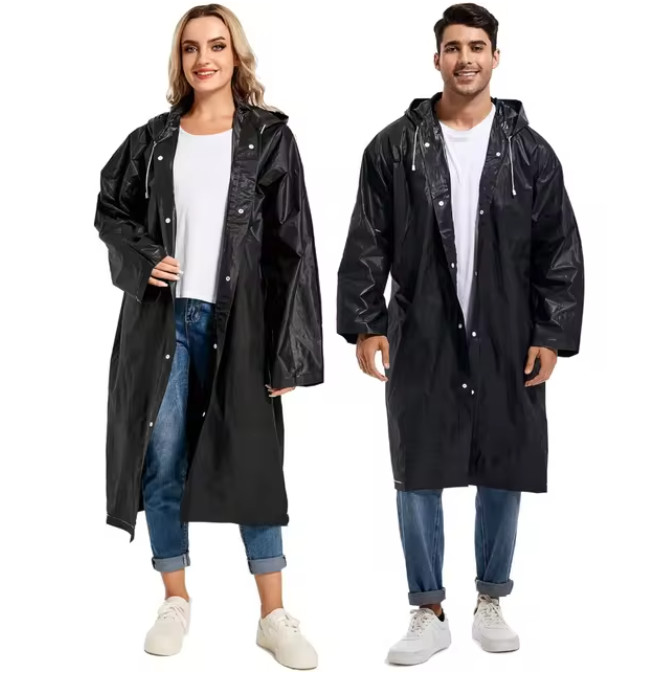 Men Waterproof Long Raincoat Black Hooded Trench Jacket Outdoor Hiking Rain Coat