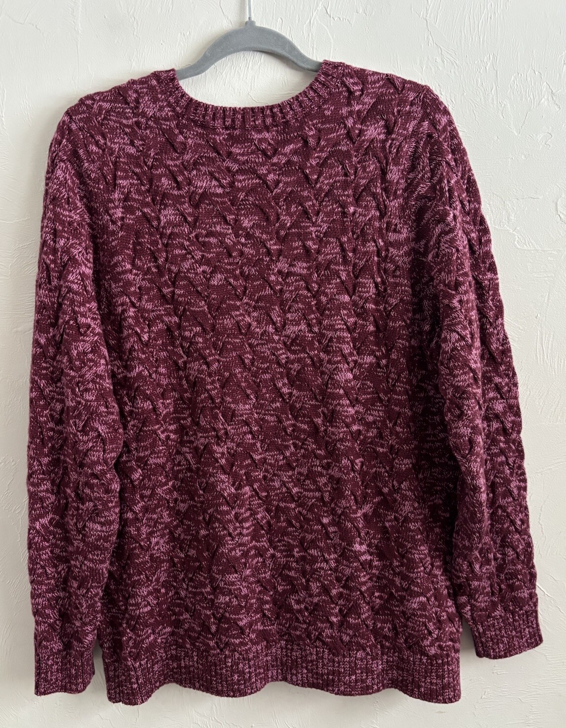 Lands’ End “Drifter” Burgundy/Pink Long Sleeve Cotton Cable Knit Sweater Size XL