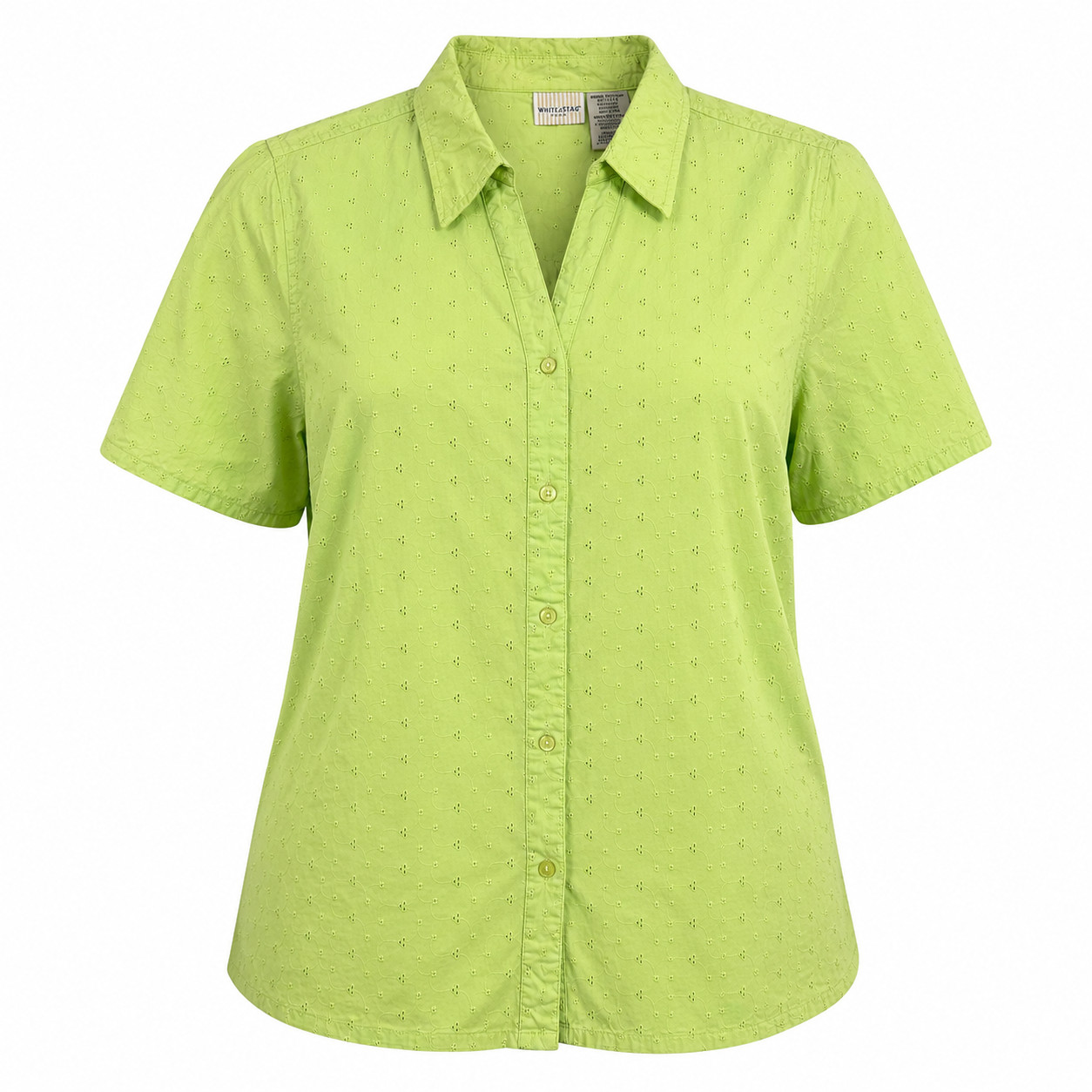 White Stag Plus Women 22W 24W Apple Green Eyelet Button Blouse