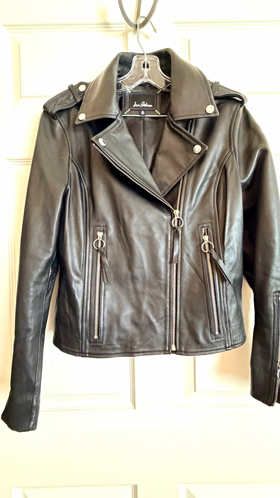Sam Edelman Women’s Black Biker Moto Jacket M Zip Closure Pockets Short