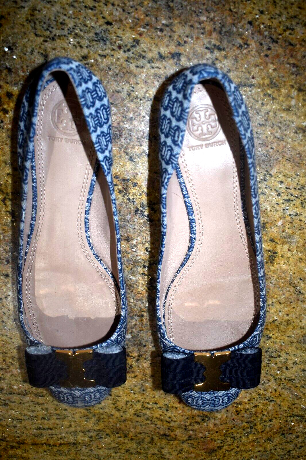Tory Birch Navy Blue Gemini Chain Link Ballet Loafers Size 8
