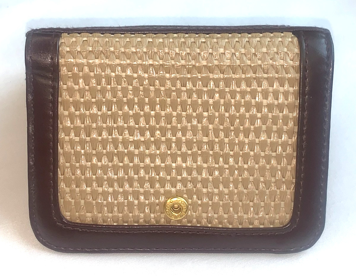 NEW Etienne Aigner Bifold Wallet & Keychain Woven Straw / Rattan Burgundy & Tan