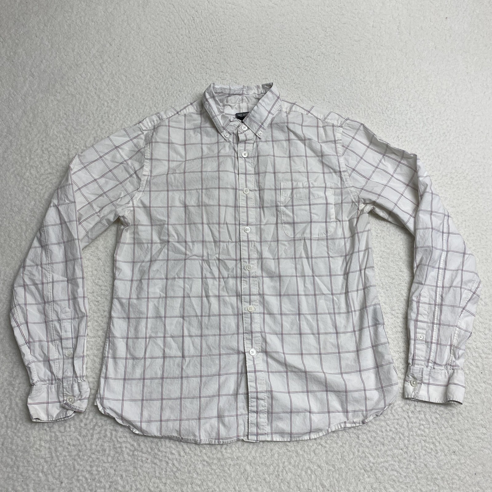 Todd Snyder Shirt Mens Large Cream Plaid Cotton Button Down Long Sleeve