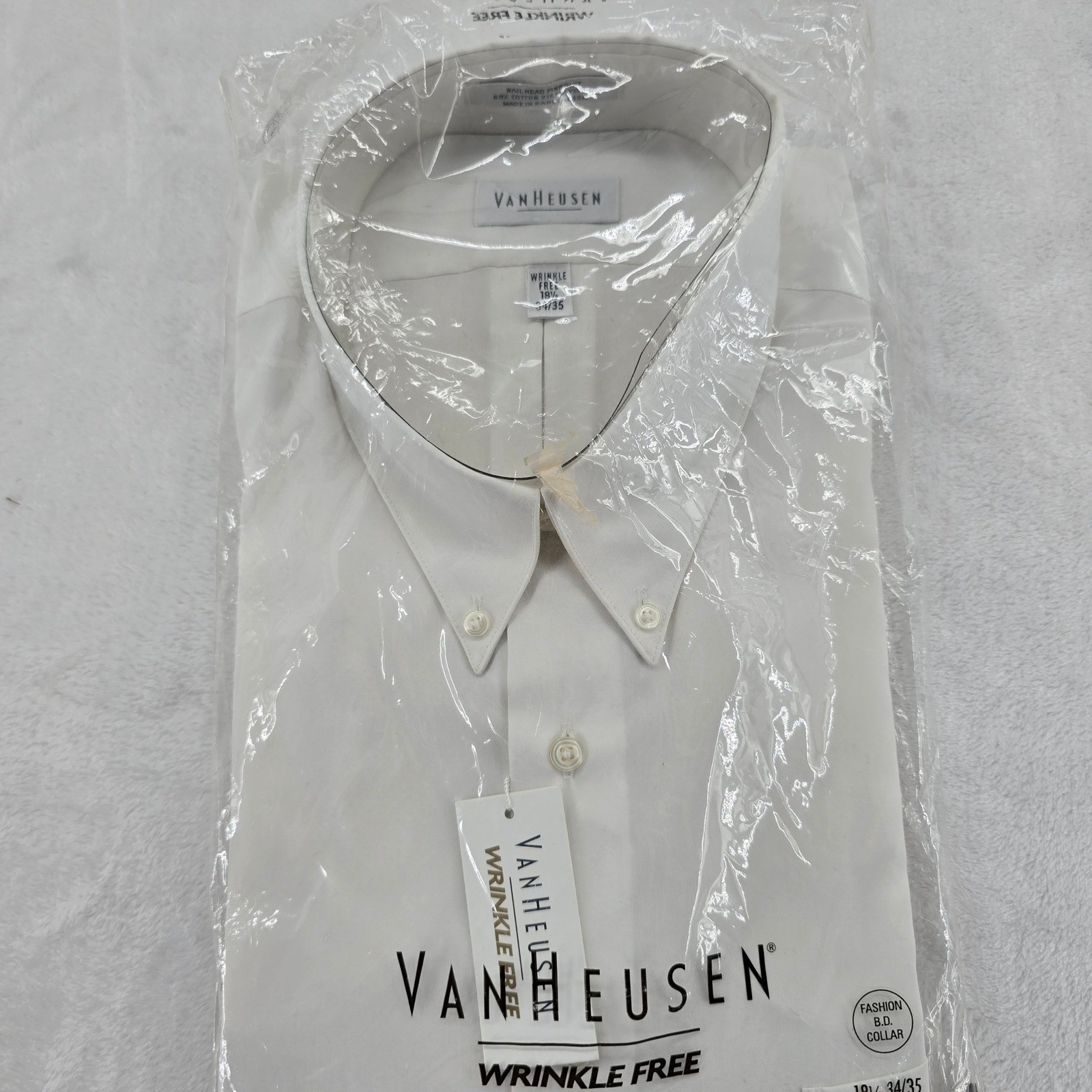 Van Heusen Dress Shirt Mens 18.5 34/35 Dress Shirt White Wrinkle Free Nailhead