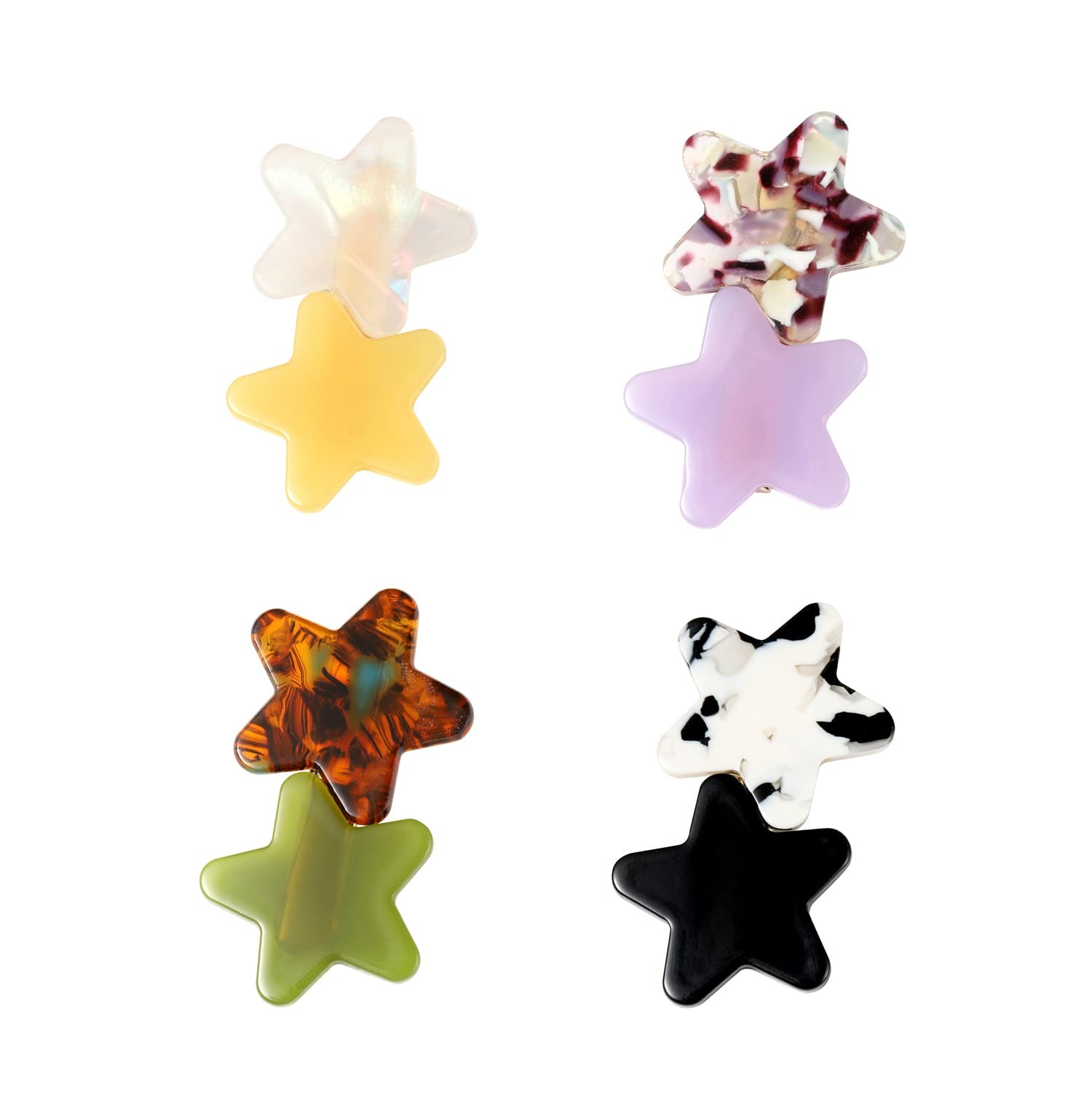 SINNKY 4PCS Acrylic Resin Stars Hair Clips 1 Count (Pack of 4), multicolor