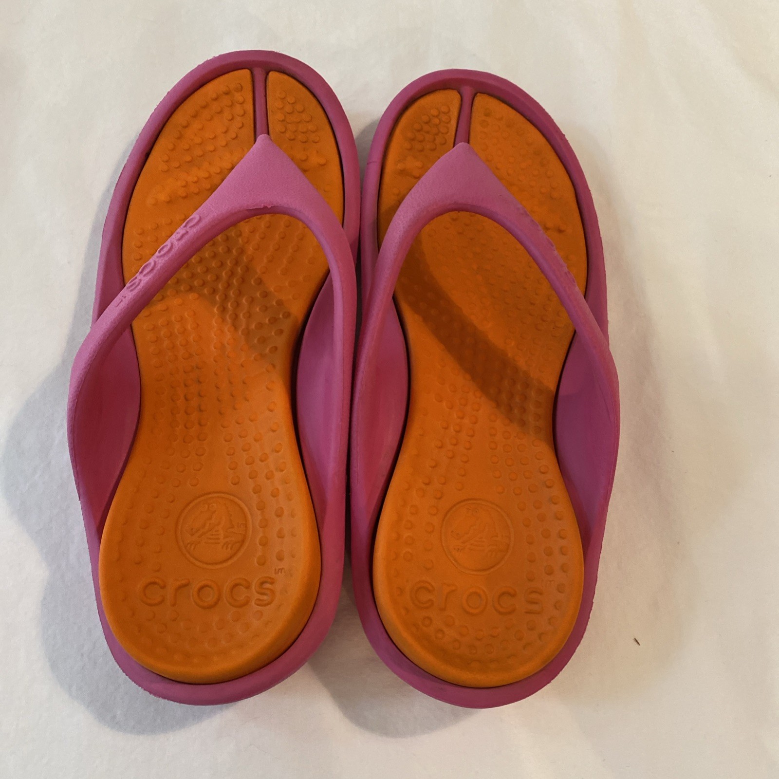 Crocs Athens Flip Flops Orange Pink Color Block Size W 4 M 2