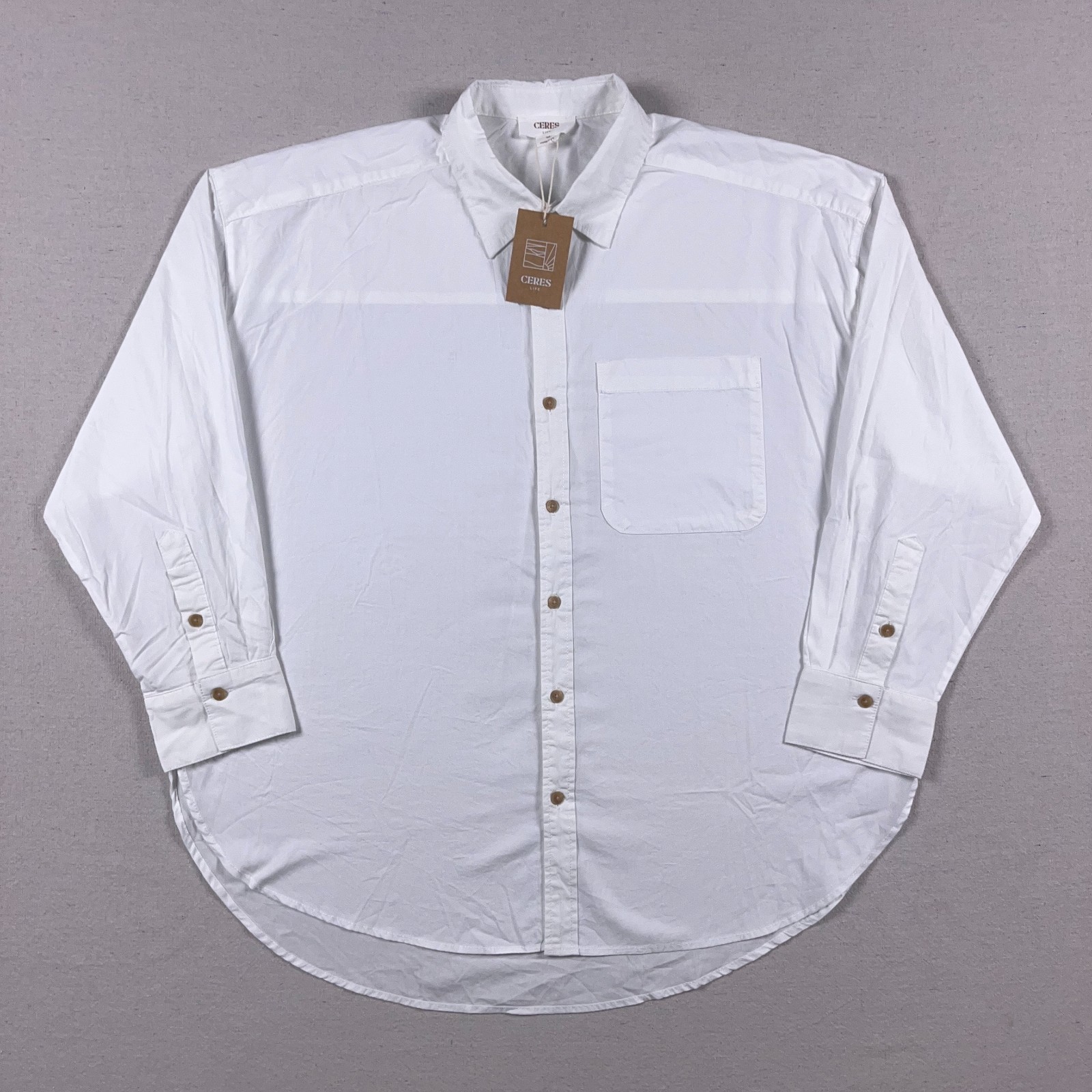 Ceres Life Shirt Womens Size Medium White Oversized Relaxed Button Up NWT $99