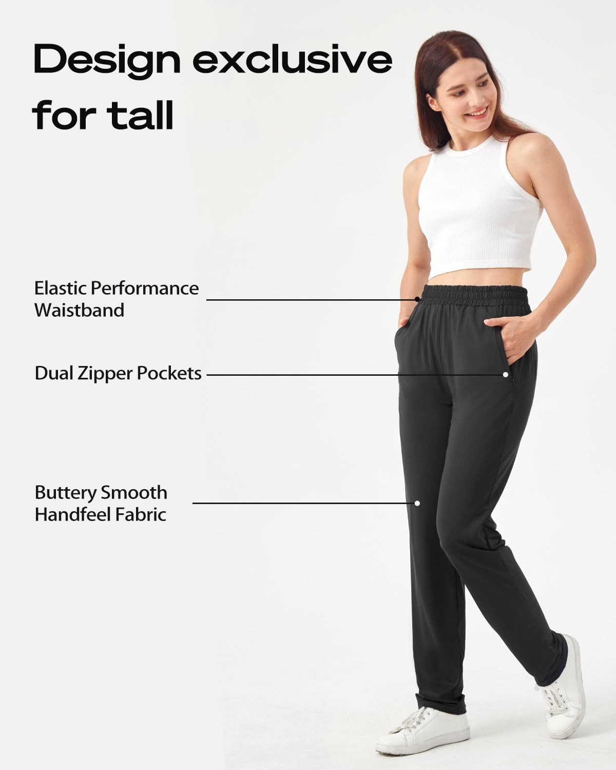 Tall Women’s Extra Long Joggers Quick Dry Running Pants Black Inseam 31-33in XL