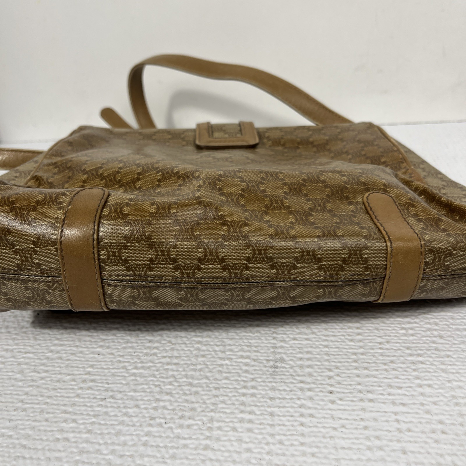 VTG CELINE Paris Macadam Monogram Leather Crossbody Bag Brown Trim