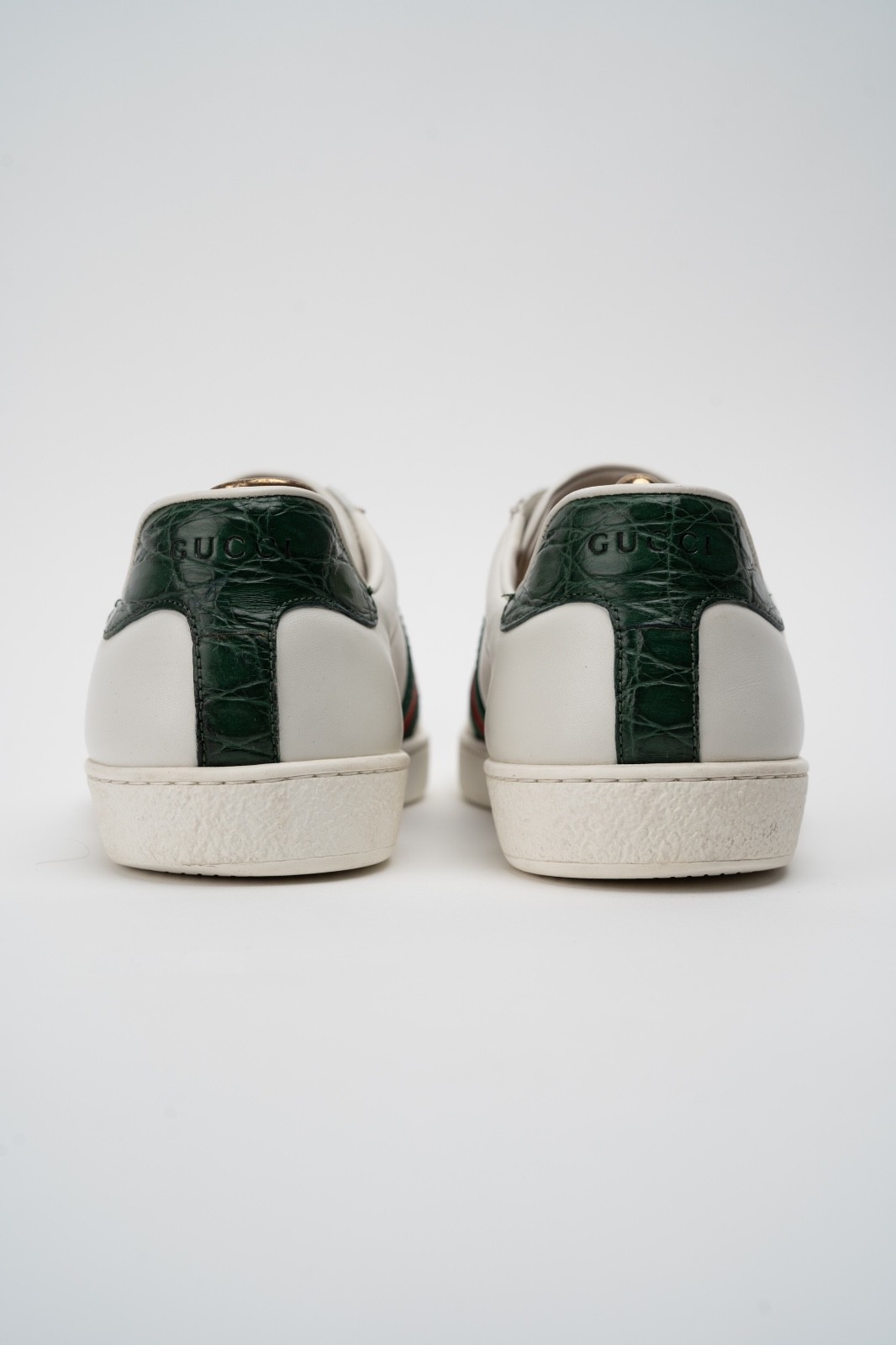 Gucci Ace Men’s White Leather Sneakers Green Red Web Stripe 386750 Size 8