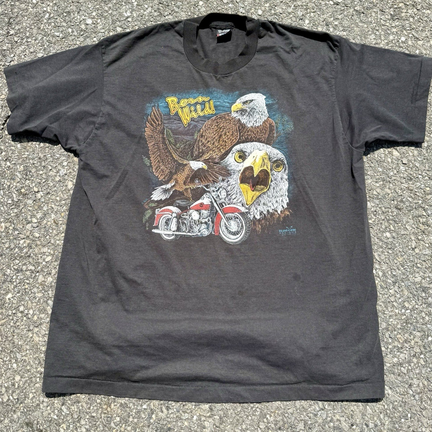 Vintage Harley Motorcycle Biker Born Wild Screaming Eagle Eagle 90s T Shirt XL