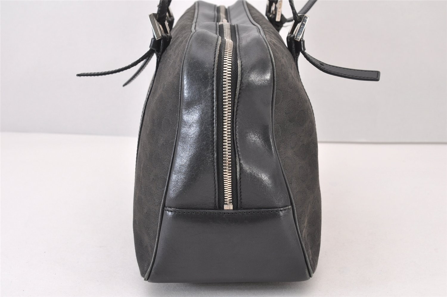 Authentic CELINE C Macadam Blason Shoulder Tote Bag Canvas Leather Black 423AB