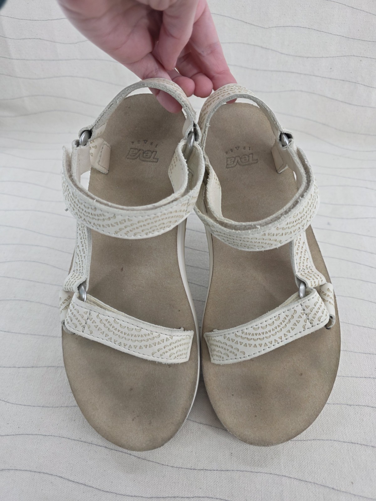 Teva Womens Midform Universal Geometric Beige Leathe4 Sandals 1090873 Size 7