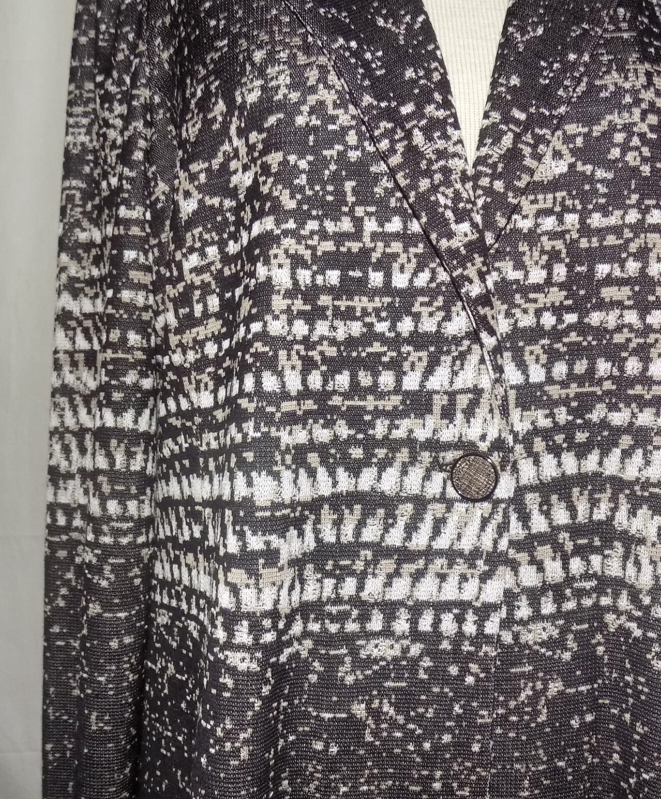 Misook Brown-Multi Abstract Patterned 1-Button Acrylic Blend Knit Jacket XL NEW