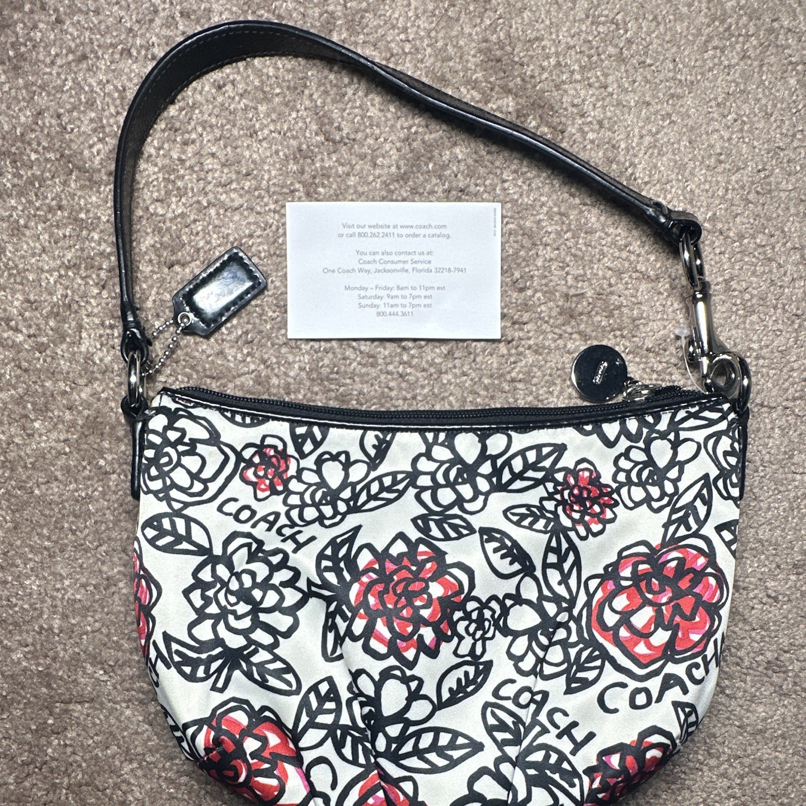 Coach Poppy Graffiti Floral Print Satin Shoulder Bag Zip Bag w/ Pink Lining