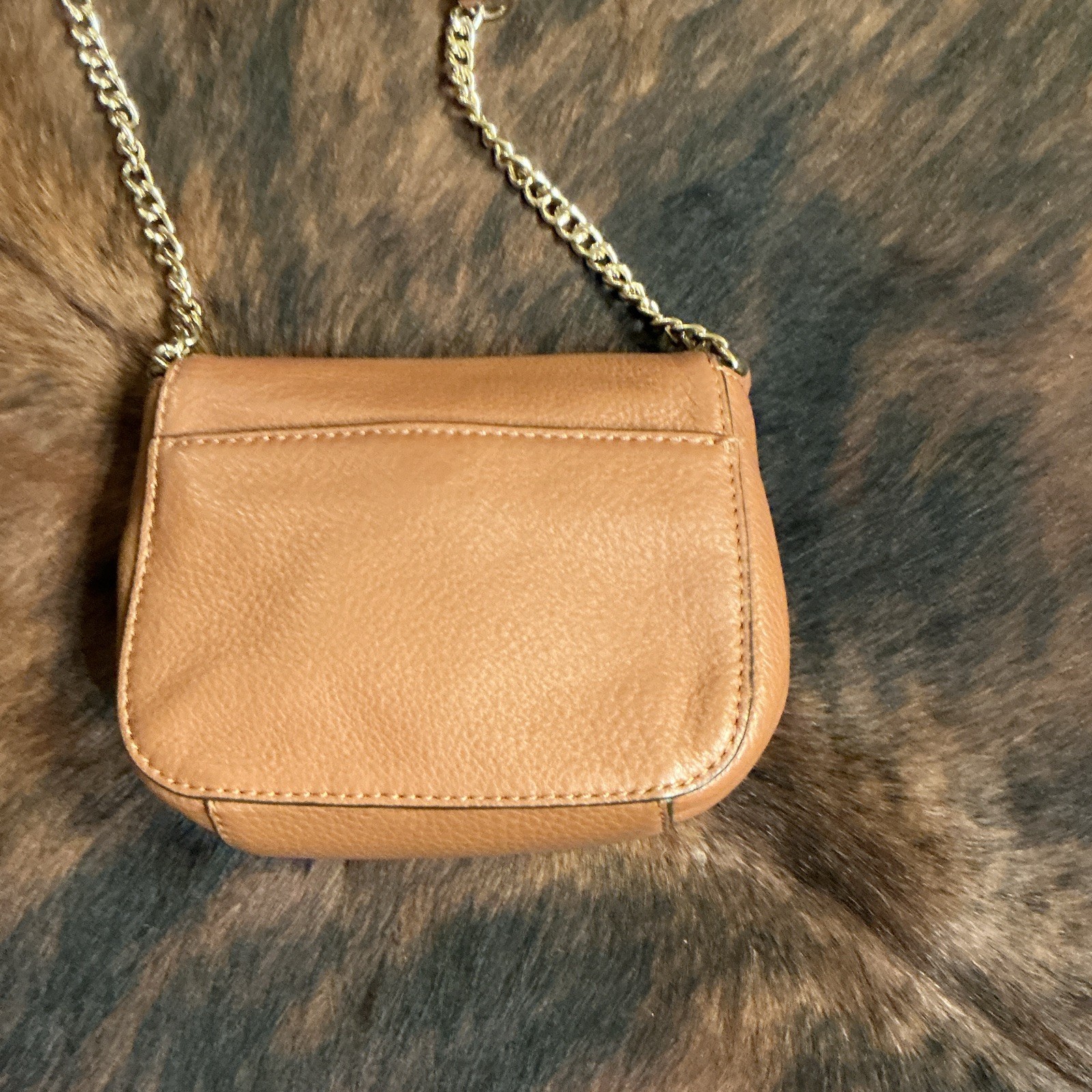 Michael Kors Brown Small Pebbled Crossbody Bag Gold Logo Chain Magnetic Closure