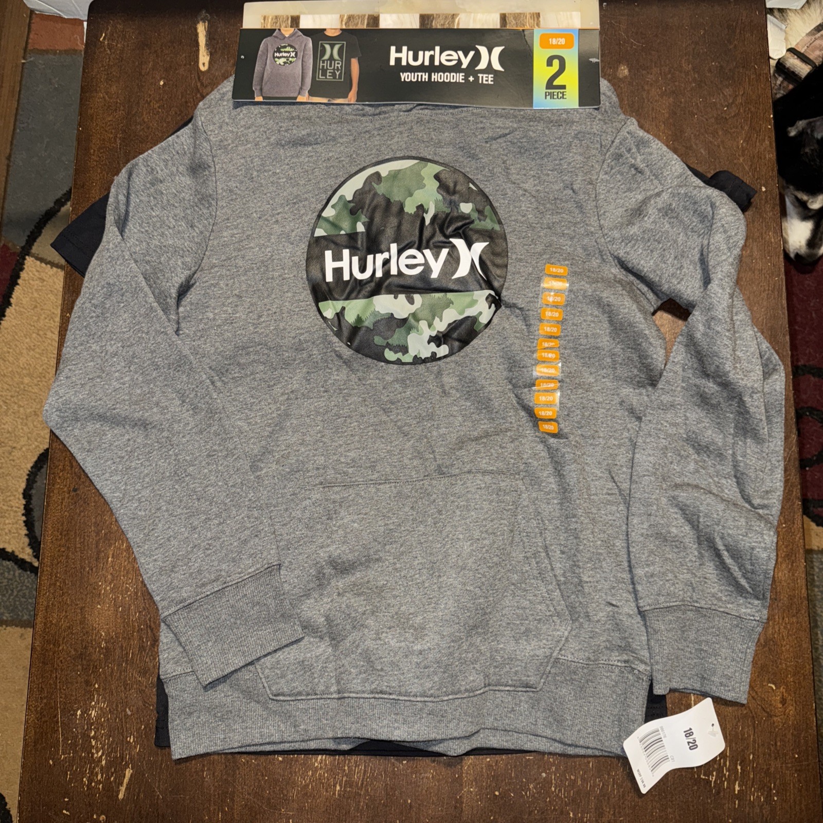 Hurley Boy’s 2-Piece Fleece Lined Hoodie & Cotton Blend Tee Set Charcoal 18/20