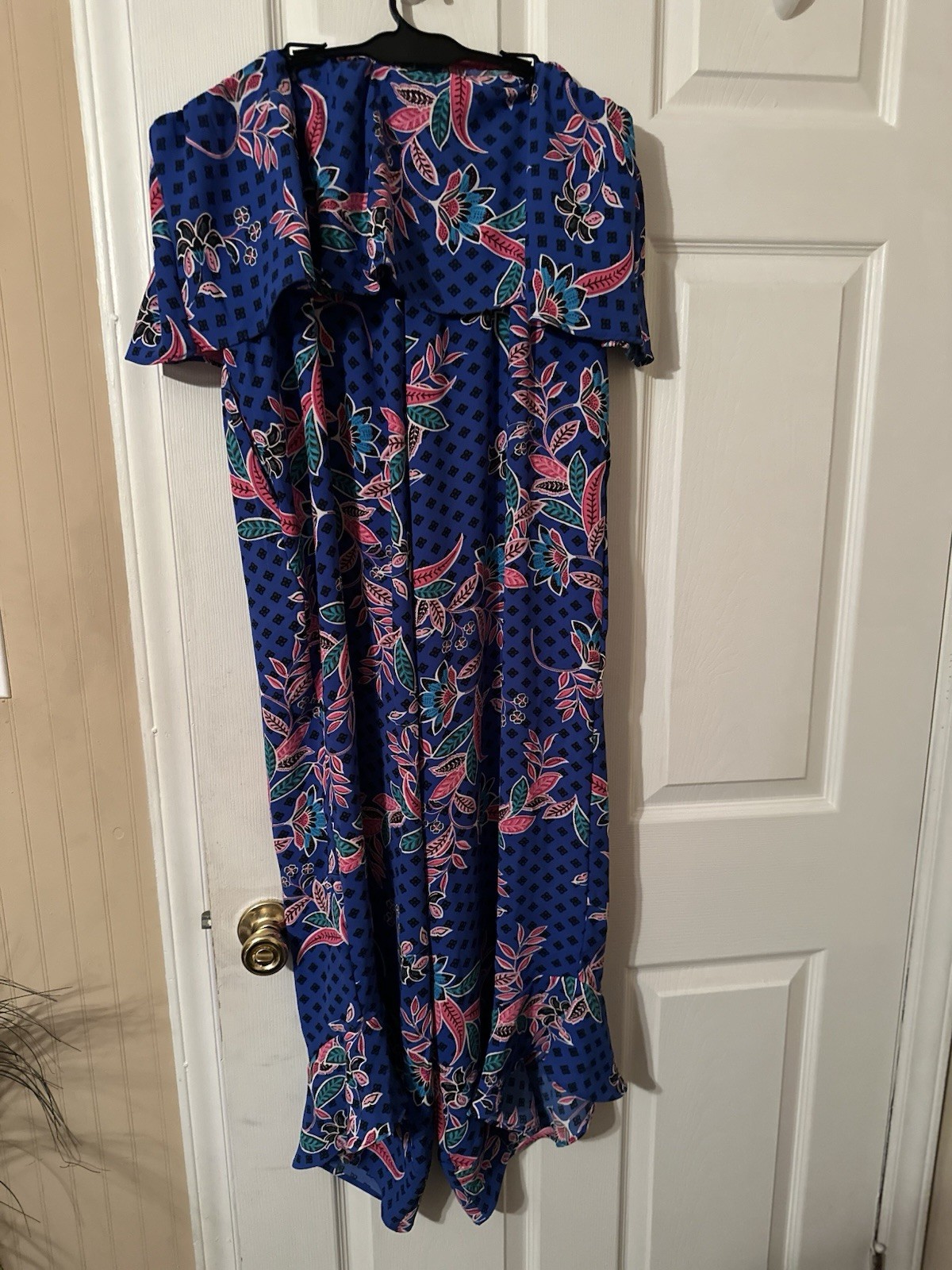 NWT Sugarlips Rayanne Indigo Floral Jumpsuit Strapless Ruffle Wide Leg Blue XL