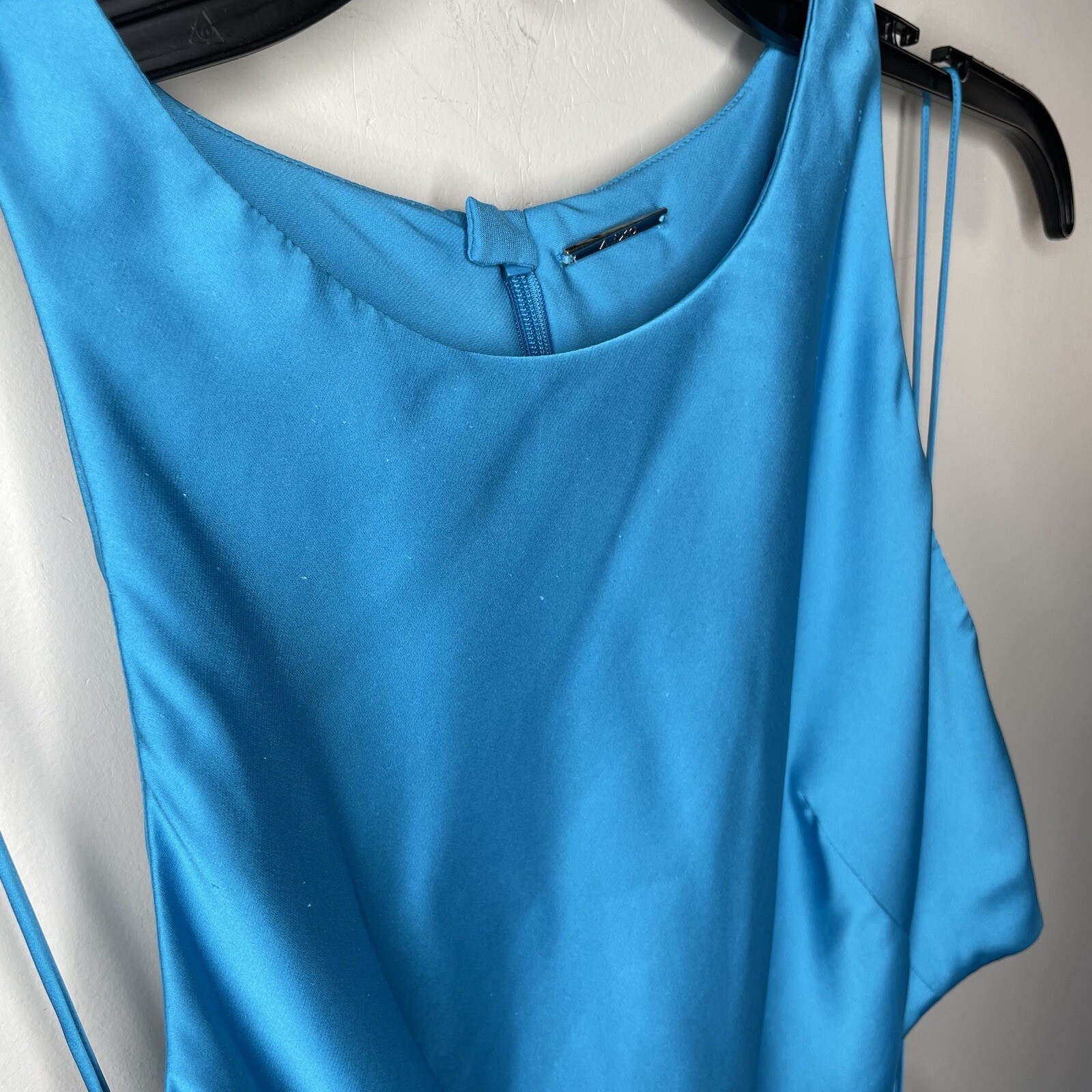 ALEXIS Lune Gown Women Large Blue Satin Sleeveless Cutout A-Line Maxi