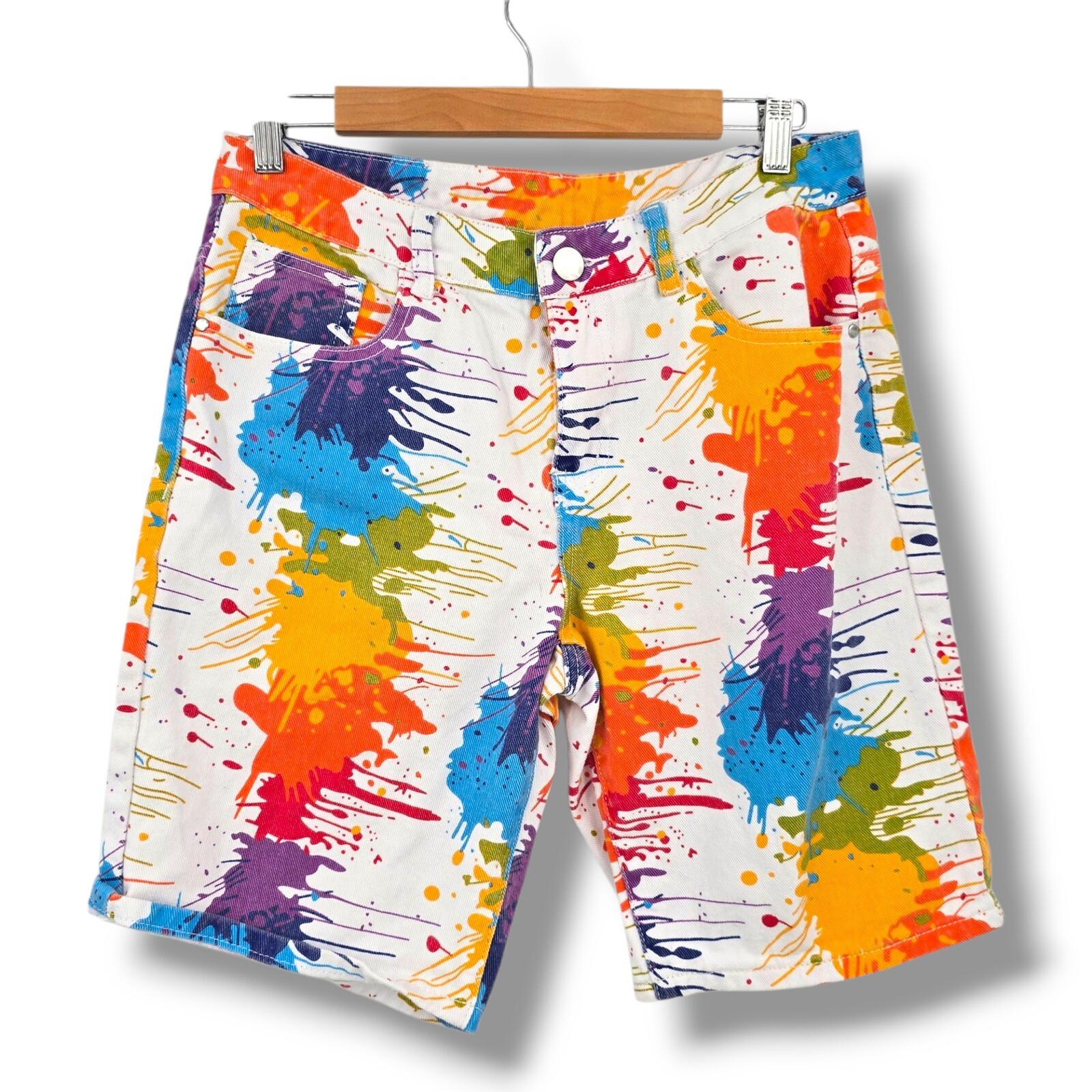 Paint Splatter Denim Shorts Colorful Festival Rave Partycore Retro Size 30
