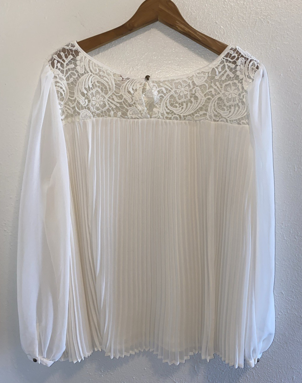 Sundance Guinevere Cottage Core Ivory Long Sleeve Lace Pleated Blouse XL NWOT